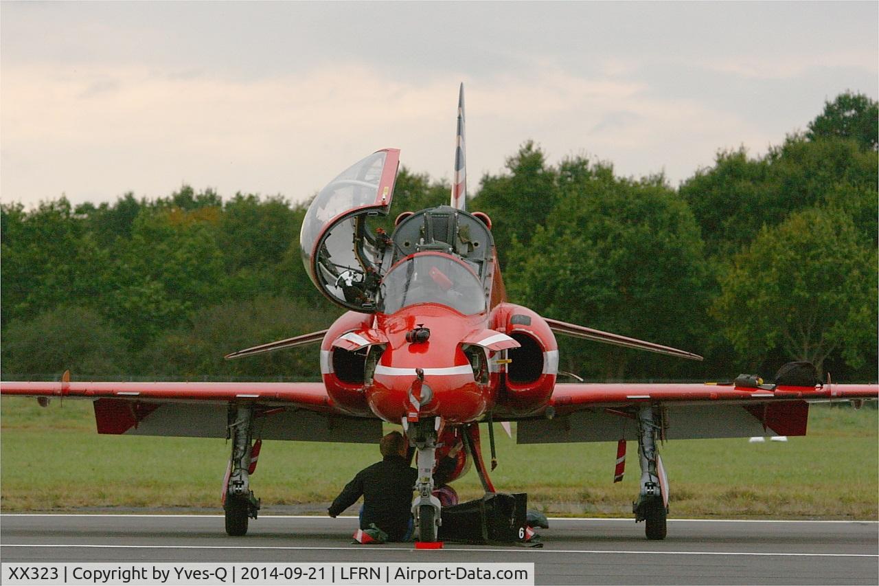 XX323, 1980 Hawker Siddeley Hawk T.1 C/N 167/312148, Royal Air Force Red Arrows Hawker Siddeley Hawk T.1A, Rennes-St Jacques airport (LFRN-RNS) Air show 2014
