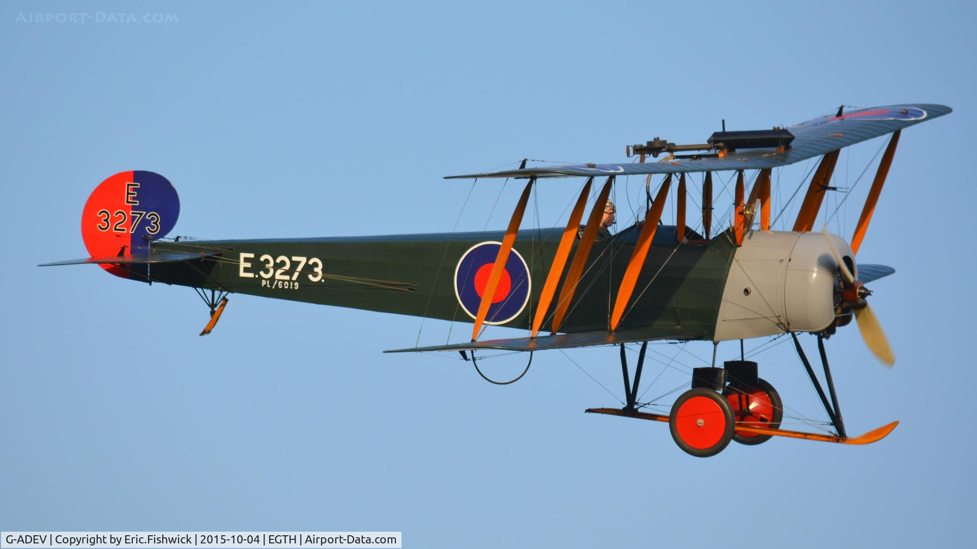 G-ADEV, 1918 Avro 504K C/N R3/LE/61400, 42. E3273 in display mode at The Shuttleworth 'Uncovered' Airshow (Finale,) Oct. 2015.
