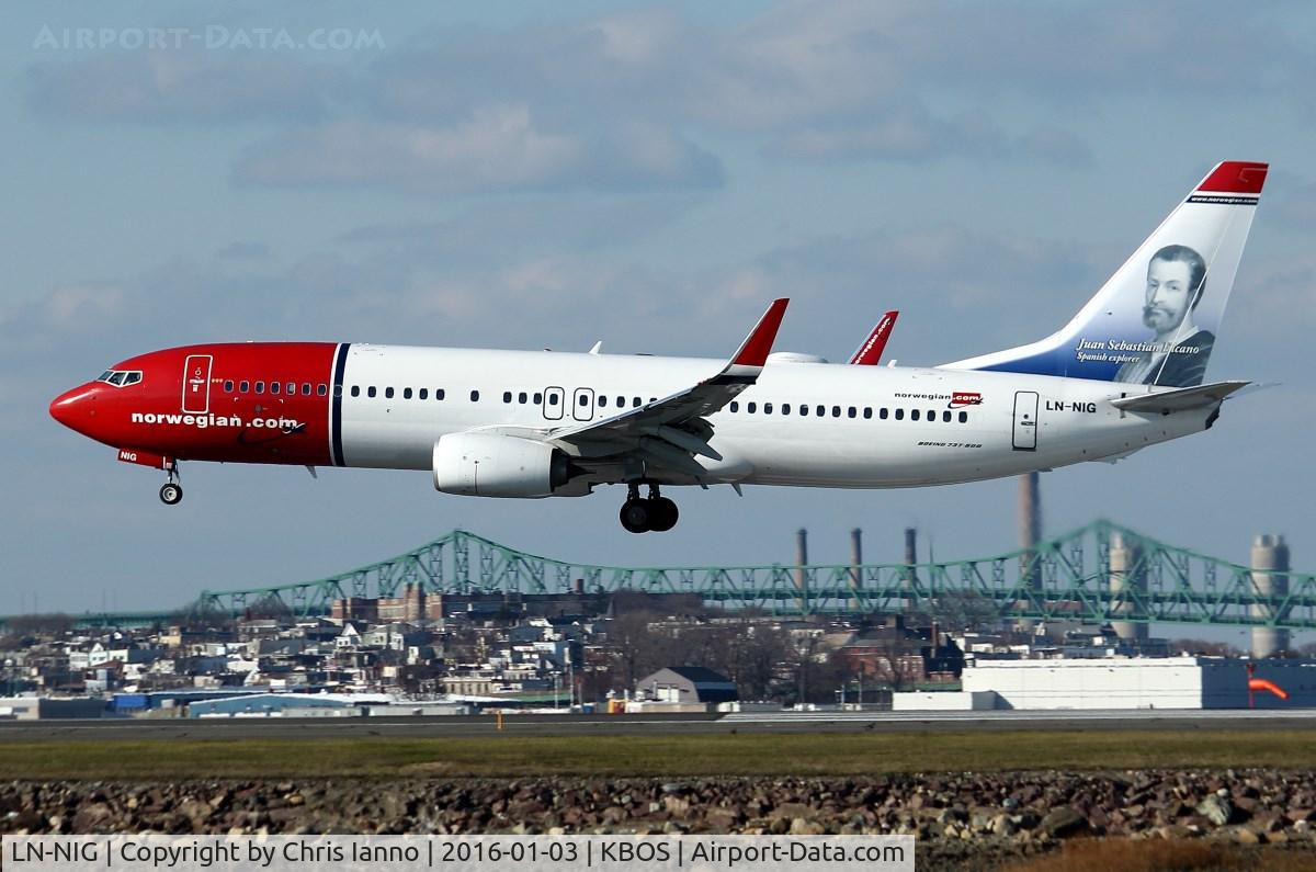 LN-NIG, 2014 Boeing 737-8JP C/N 43878, NAX 6752 arriving from Fort-de-France, Martinique. One of two new 'Nor Shuttle' flights to Boston