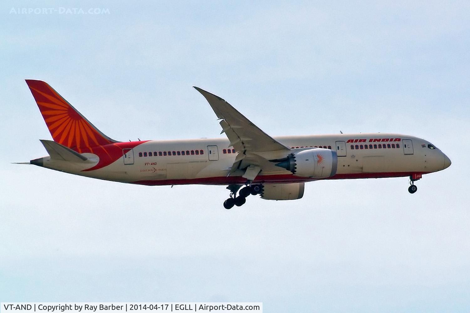 VT-AND, 2011 Boeing 787-8 Dreamliner C/N 36278, Boeing 787-8 Dreamliner [36278] (Air India) Home~G 17/04/2014. On approach 27L.