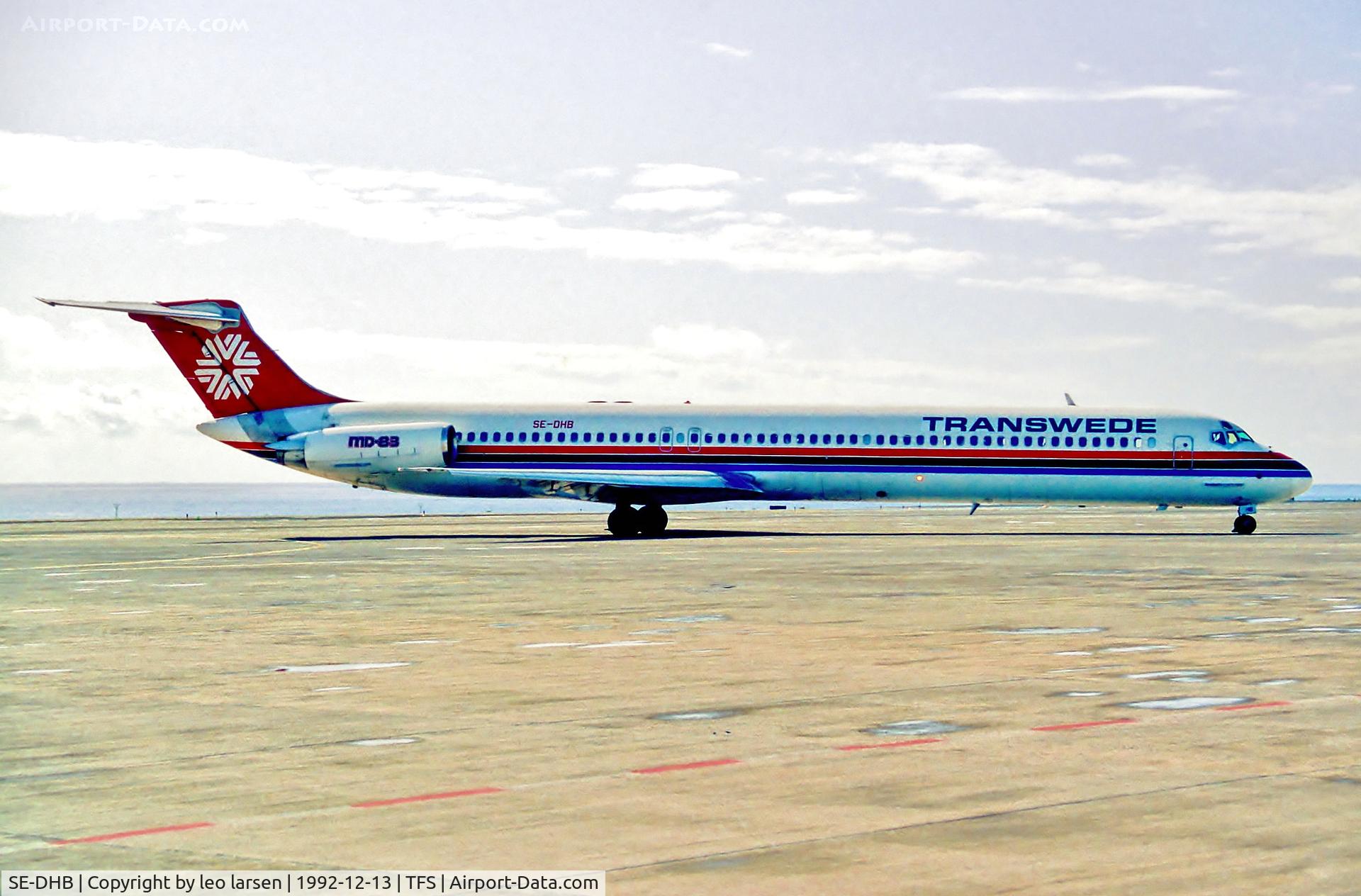 SE-DHB, 1986 McDonnell Douglas MD-83 (DC-9-83) C/N 49396, Tenerife South 13.12.92 in ex Norway AL cs.