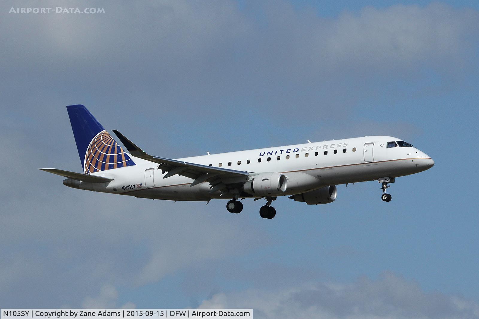 N105SY, 2014 Embraer 175LR (ERJ-170-200LR) C/N 17000395, Landing at DFW Airport