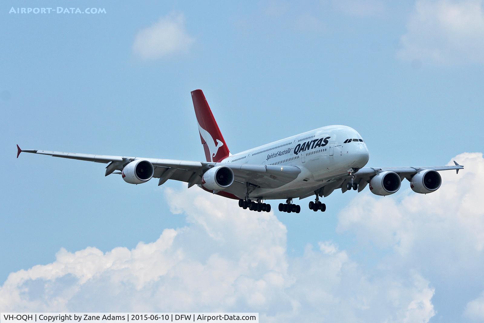 VH-OQH, 2009 Airbus A380-842 C/N 050, Landing at DFW Airport