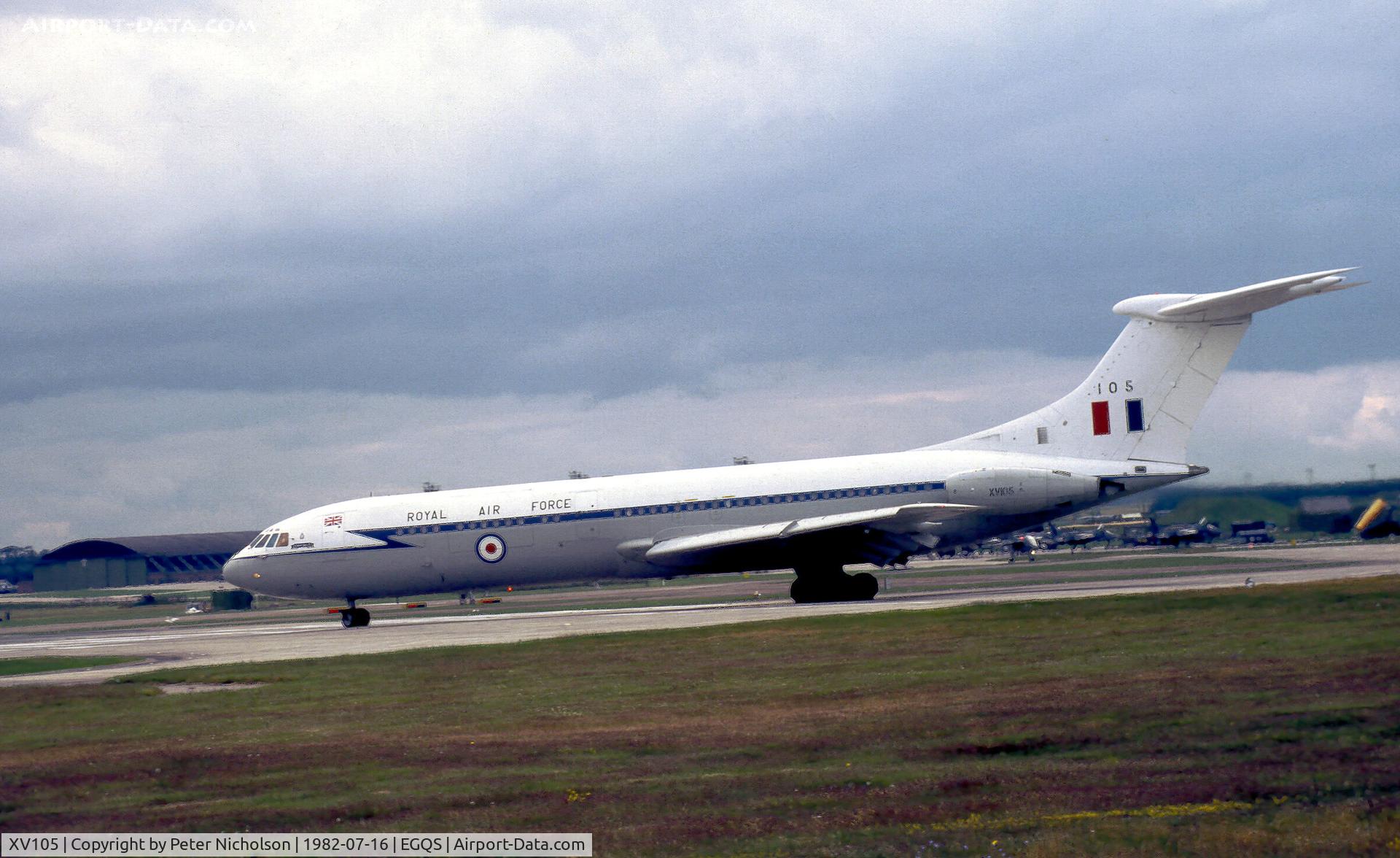XV105, 1967 BAC Vickers VC10 C.1K C/N 835, VC-10 C.1 of 10 Squadron preparing to depart from RAF Lossiemouth in the Summer of 1982.