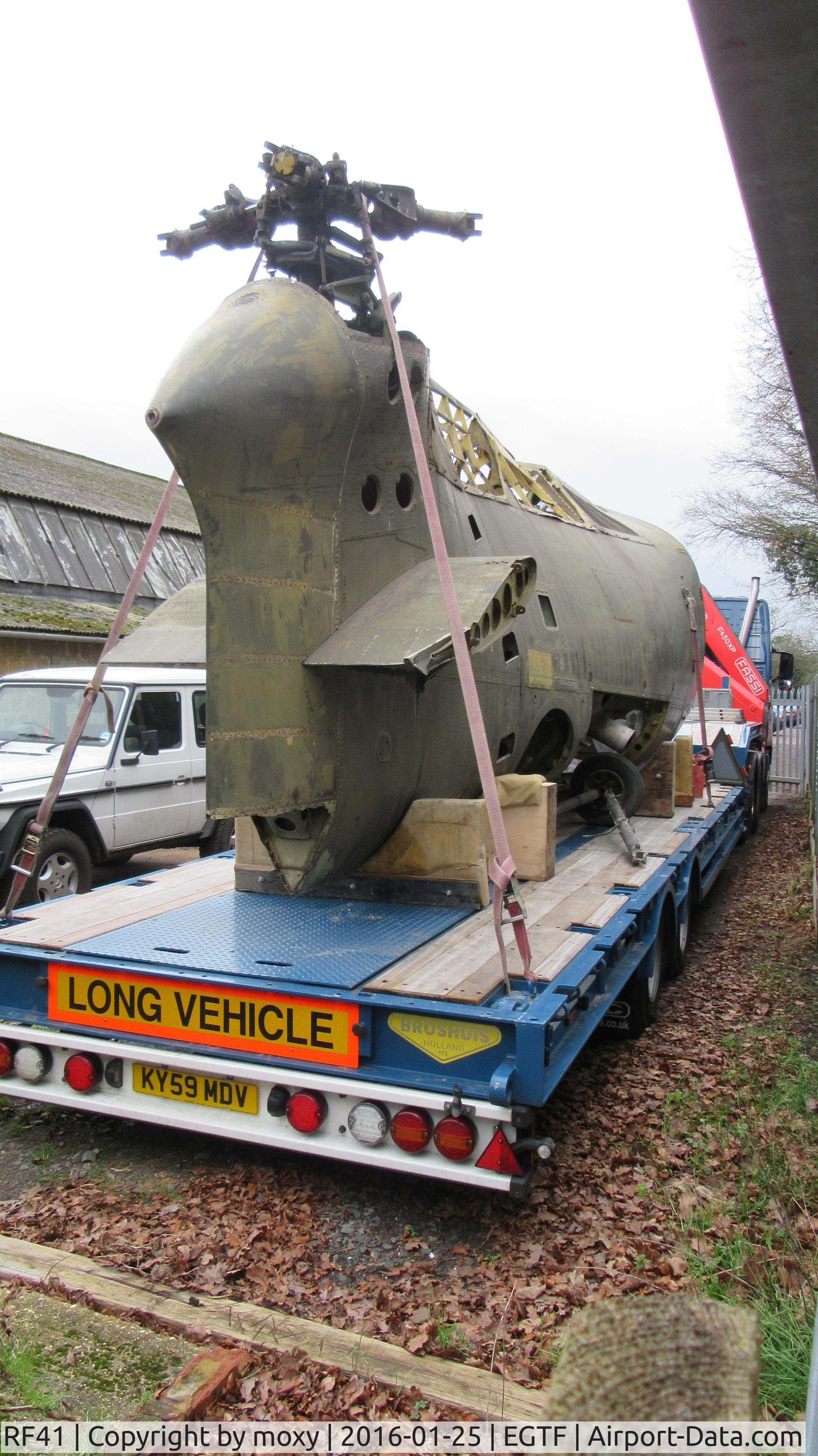 RF41, Piasecki H-21 Workhorse C/N Not found RF41, Rear end of Piasecki H-21 Workhorse in the compound at Fairoaks. Ex French Army.