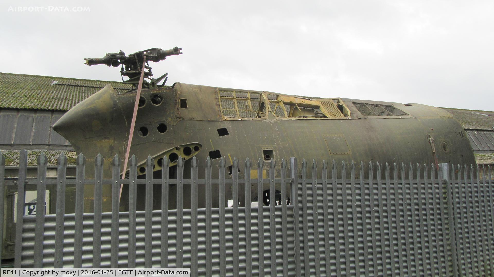 RF41, Piasecki H-21 Workhorse C/N Not found RF41, Rear end of Piasecki H-21 Workhorse in the compound at Fairoaks. Ex French Army. When front end is received it will go to the International Helicopter Museum at Weston-Super-Mare.