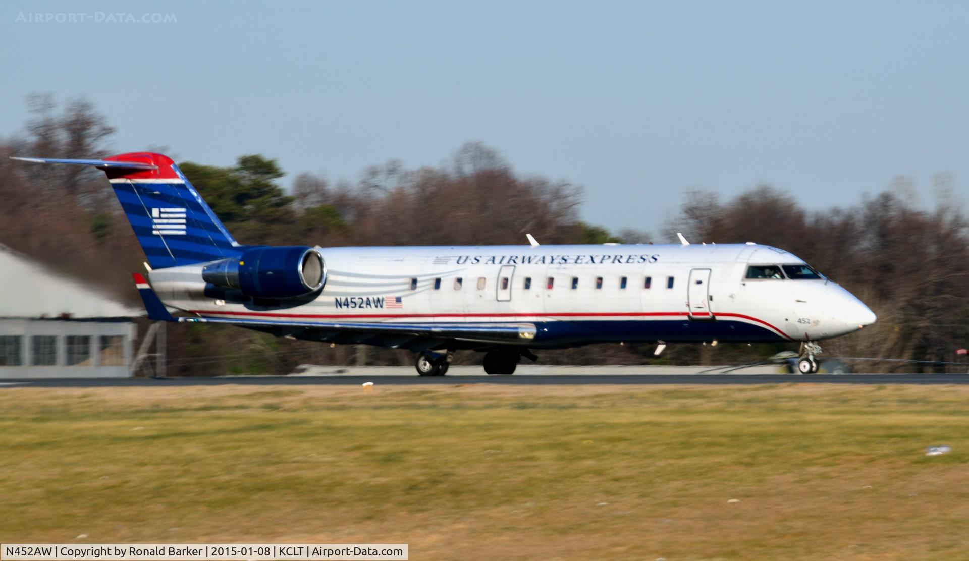 N452AW, 2003 Bombardier CRJ-200LR (CL-600-2B19) C/N 7835, Takeoff CLT