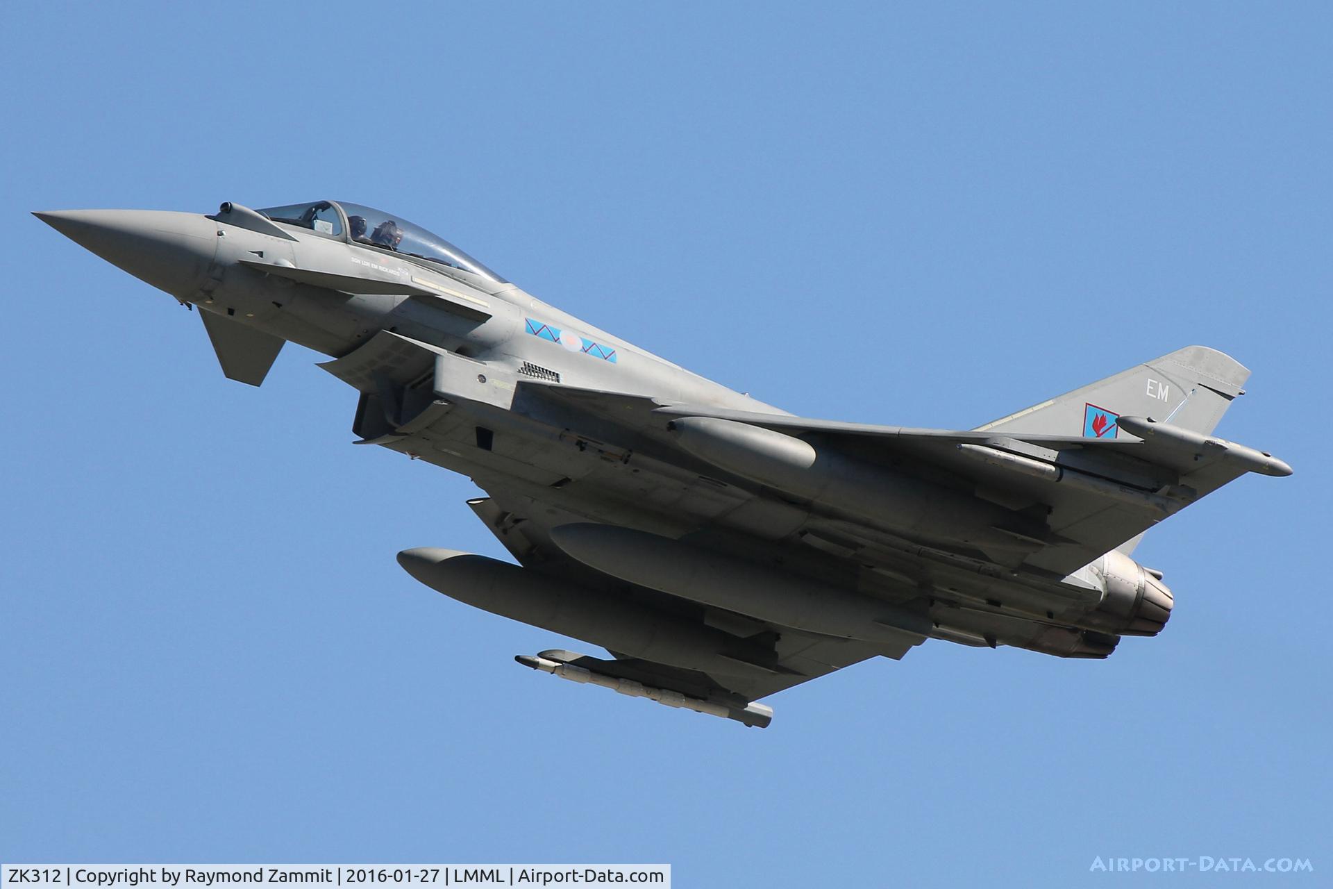 ZK312, 2010 Eurofighter EF-2000 Typhoon FGR4 C/N BS067/274, Eurofighter EF-2000 Typhoon FGR4 ZK312/EM 6Sqdn Royal Air Force on departure from Malta.