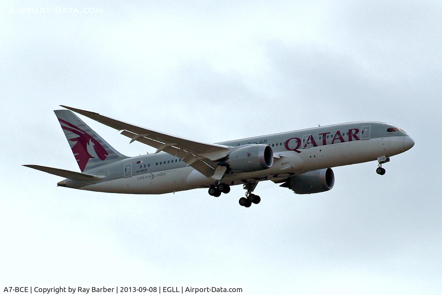A7-BCE, 2013 Boeing 787-8 Dreamliner C/N 38323, Boeing 787-8 Dreamliner [38323] (Qatar Airways) Home~G 08/09/2013. On approach 27L.