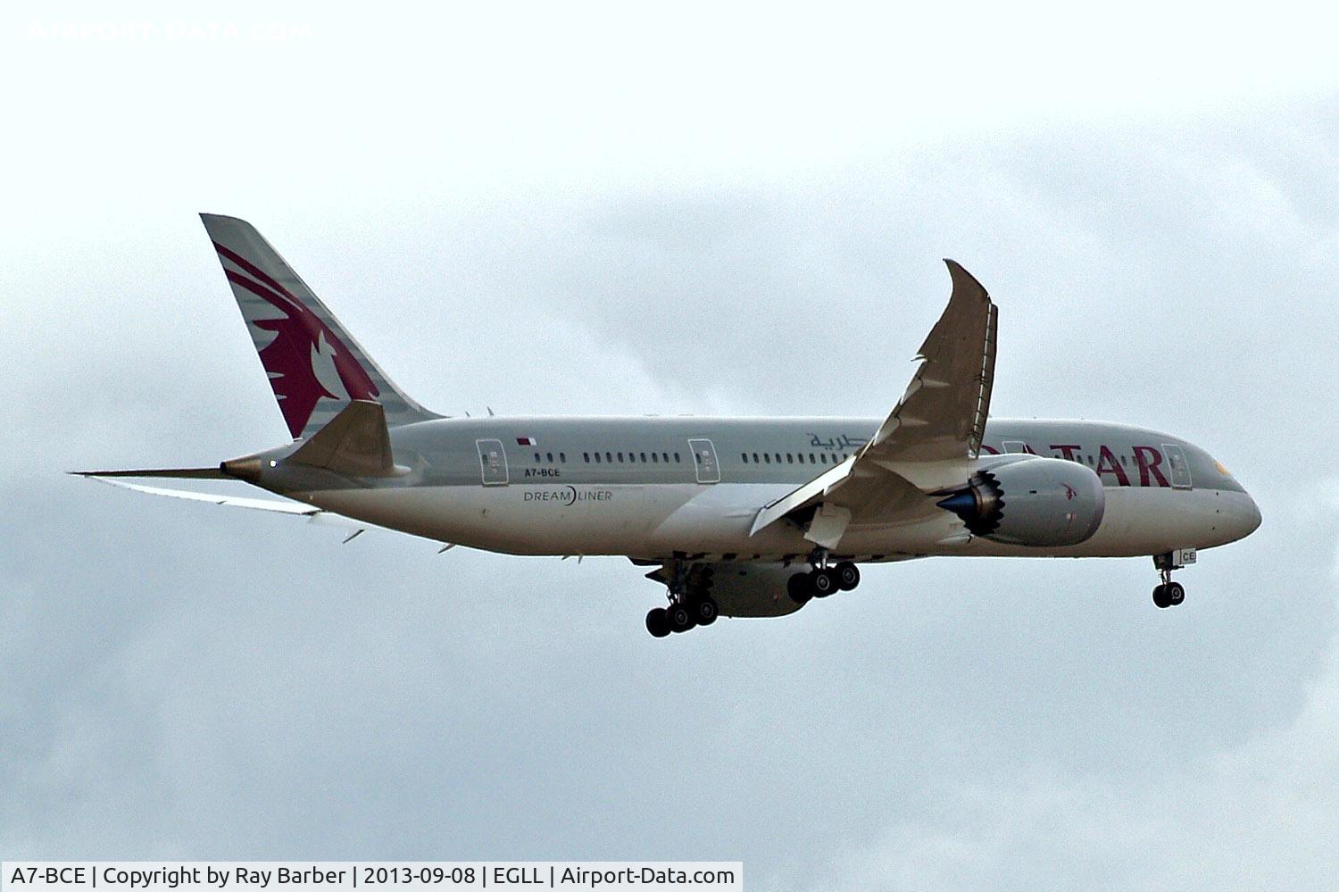 A7-BCE, 2013 Boeing 787-8 Dreamliner C/N 38323, Boeing 787-8 Dreamliner [38323] (Qatar Airways) Home~G 08/09/2013. On approach 27L.