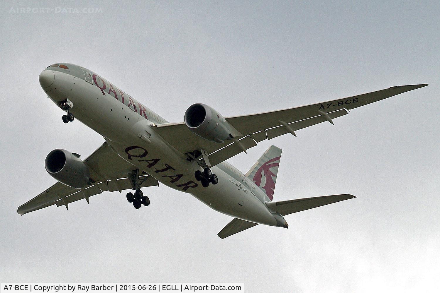 A7-BCE, 2013 Boeing 787-8 Dreamliner C/N 38323, Boeing 787-8 Dreamliner (Qatar Airways) Home~G 26/06/2015. On approach 27R.