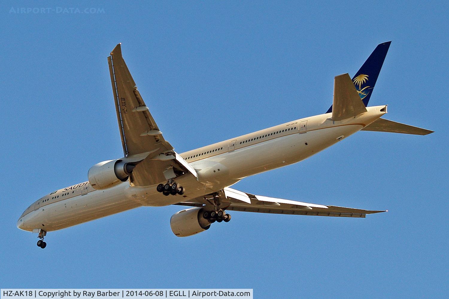 HZ-AK18, 2013 Boeing 777-368/ER C/N 41055, Boeing 777-368ER [41055] (Saudia) Home~G 08/06/2014. On approach 27R.