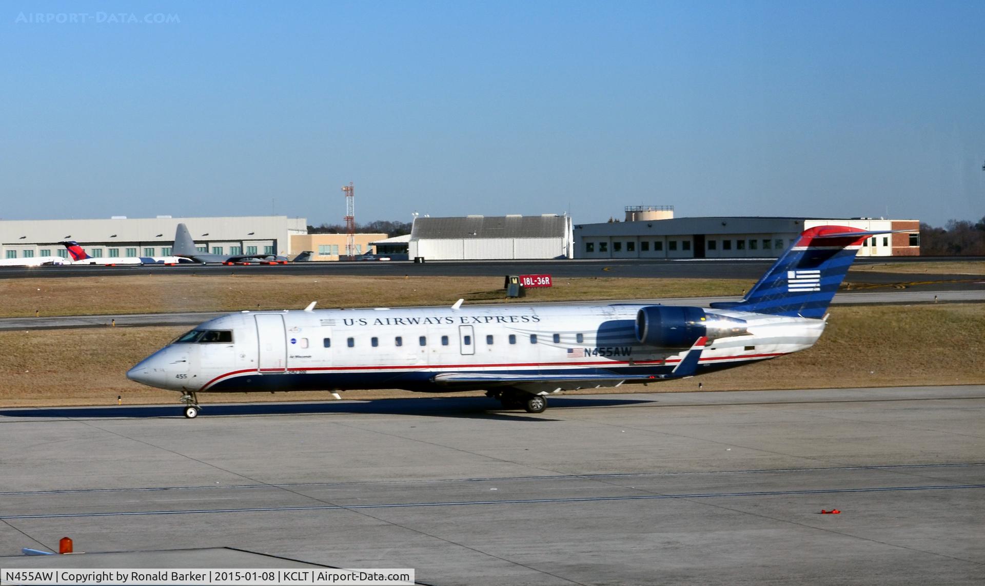 N455AW, 2003 Bombardier CRJ-200LR (CL-600-2B19) C/N 7848, Taxi to park CLT