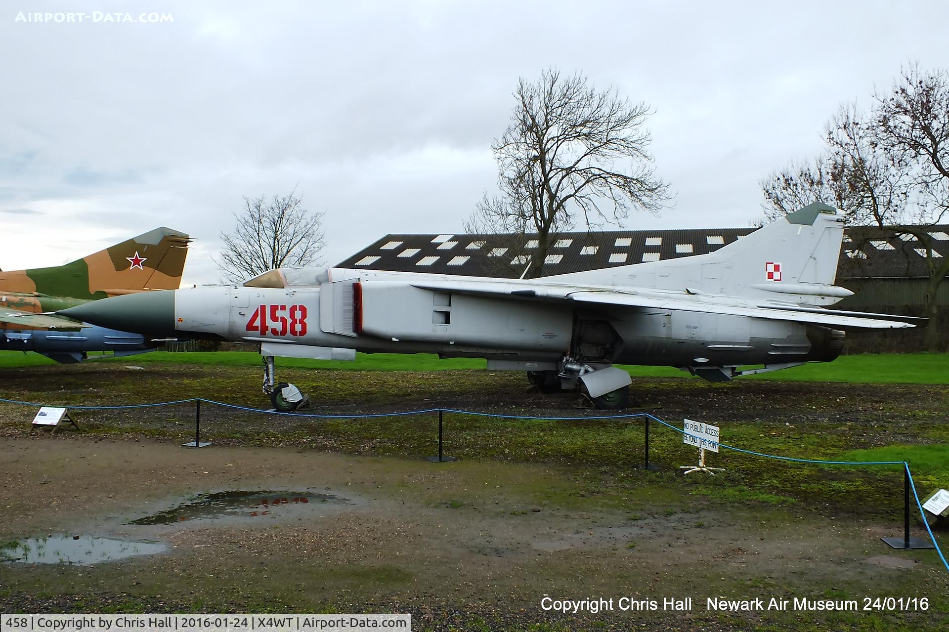 458, Mikoyan-Gurevich MiG-23ML C/N 024003607, at the Newark Air Museum