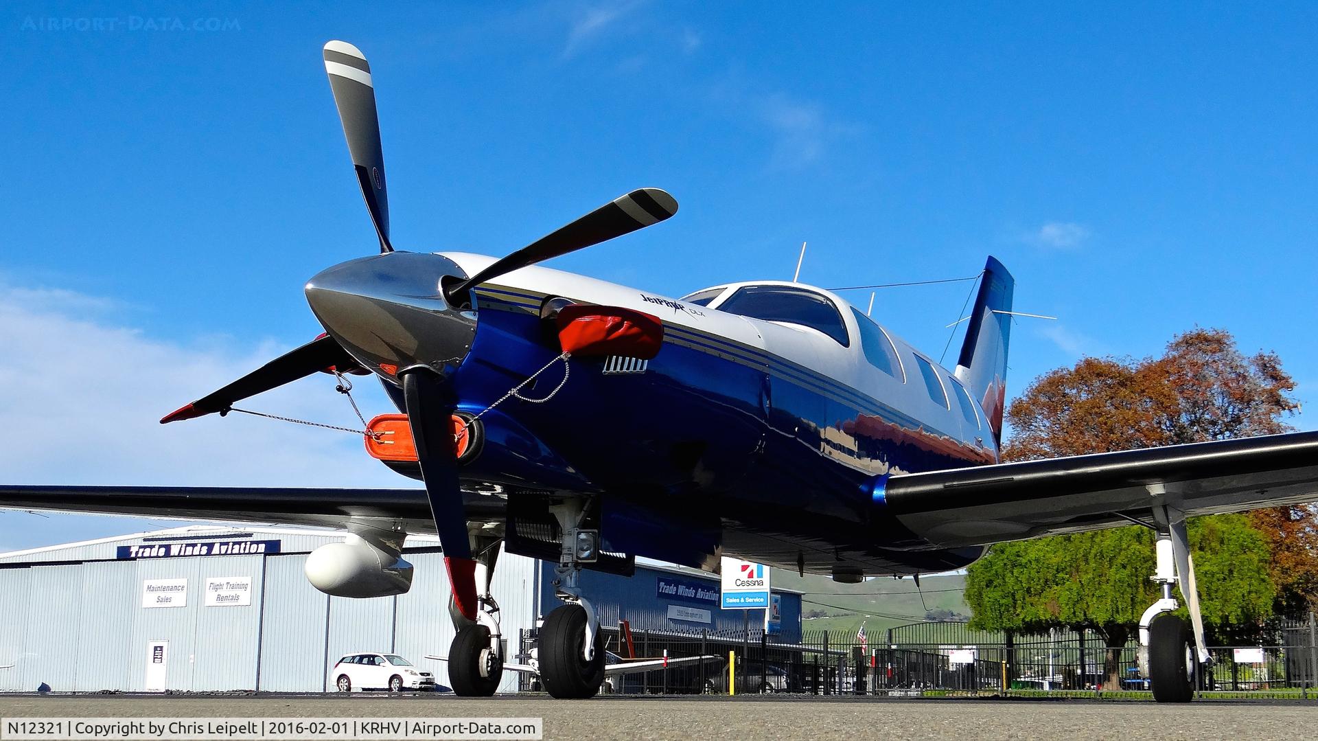 N12321, 1996 Piper PA-46-350P Malibu Mirage C/N 4636041, Southern California-based 1966 Piper Malibu JetProp parked on the transient ramp for the 2015 Super Bowl (located at nearby Santa Clara, CA) at Reid Hillview Airport, San Jose, CA.