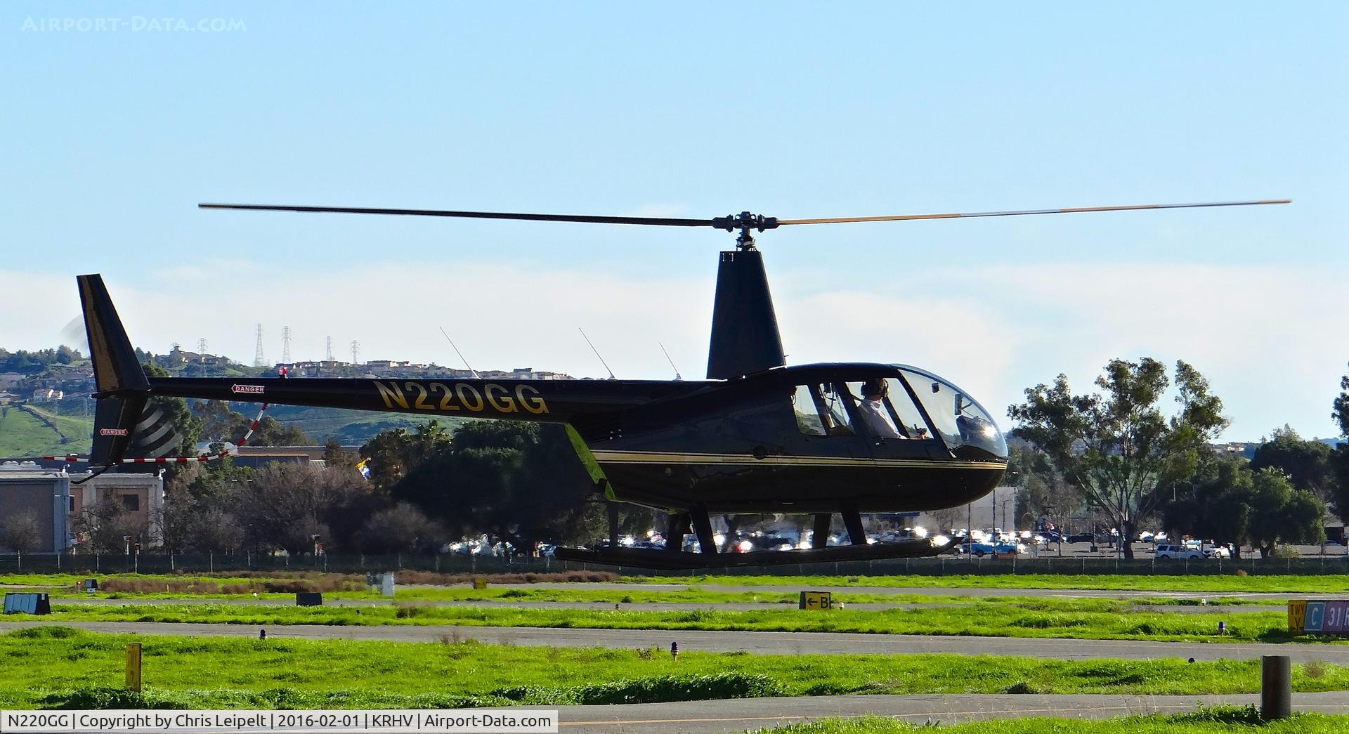 N220GG, 2009 Robinson R44 II C/N 12820, Locally-based 2009 Robinson R44 II hover taxing out for departure at Reid Hillview Airport, San Jose, CA.