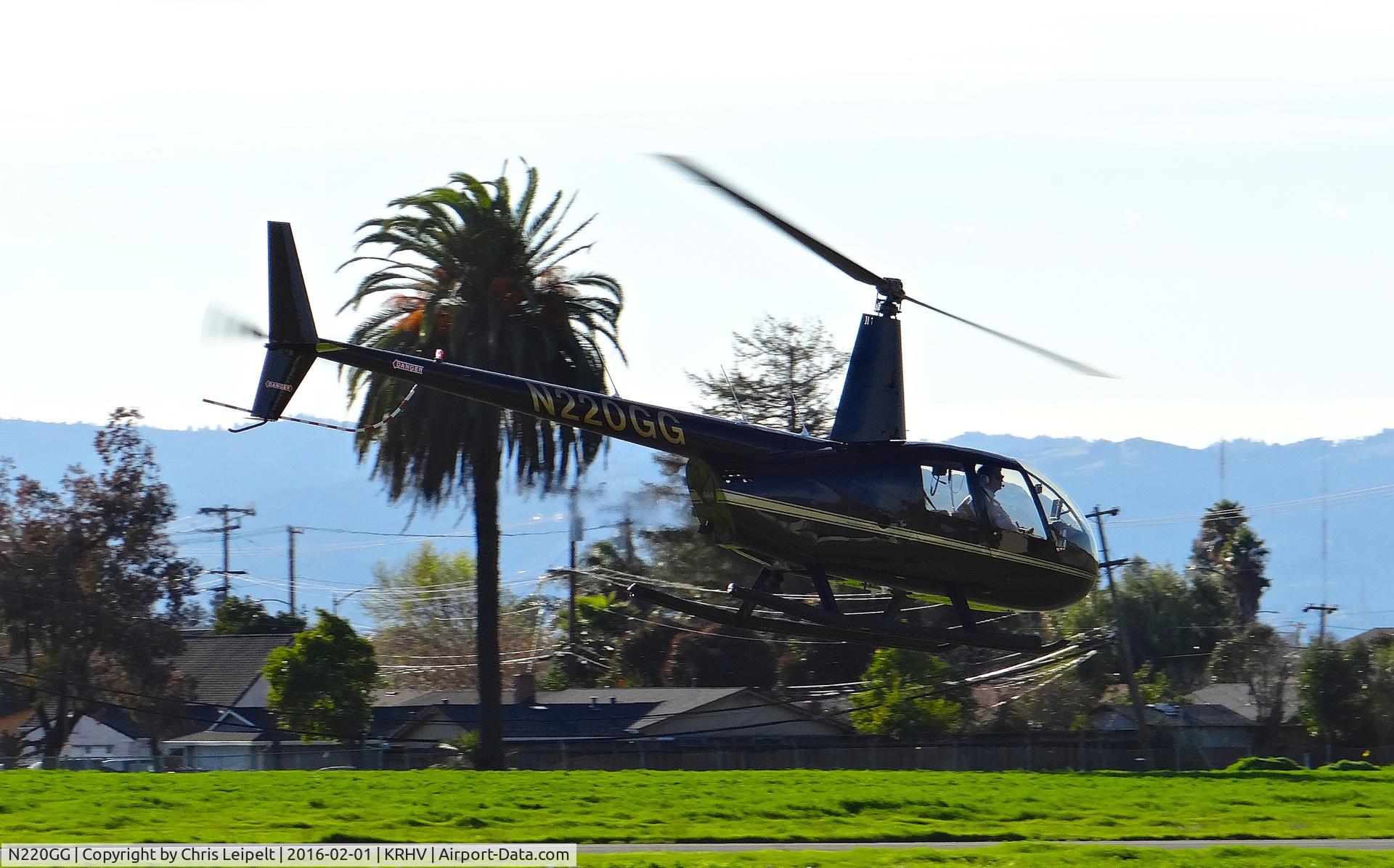 N220GG, 2009 Robinson R44 II C/N 12820, Locally-based 2009 Robinson R44 II departing at Reid Hillview Airport, San Jose, CA.