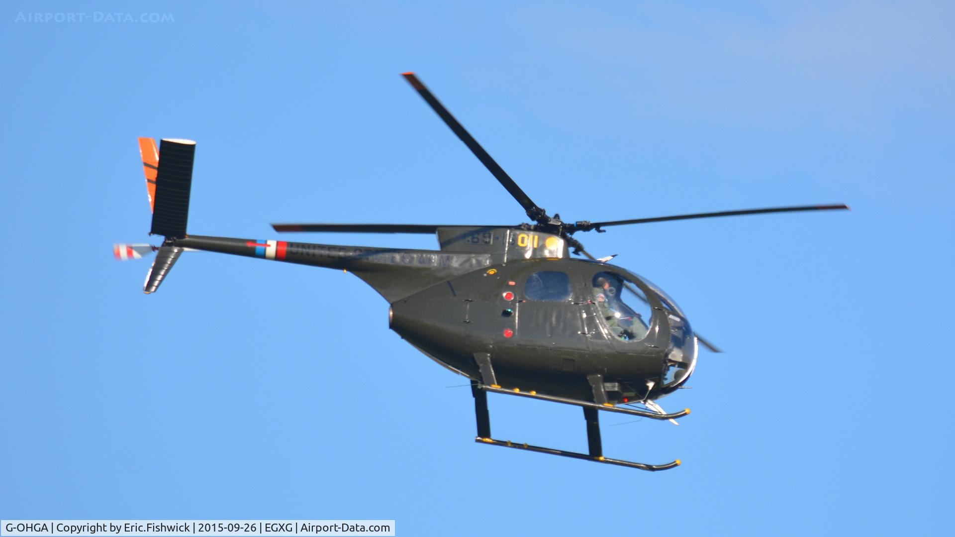 G-OHGA, 1969 Hughes OH-6A Cayuse C/N 1381, 42. 69-16011 in display mode at The Yorkshire Air Show, Church Fenton, Sept. 2015.