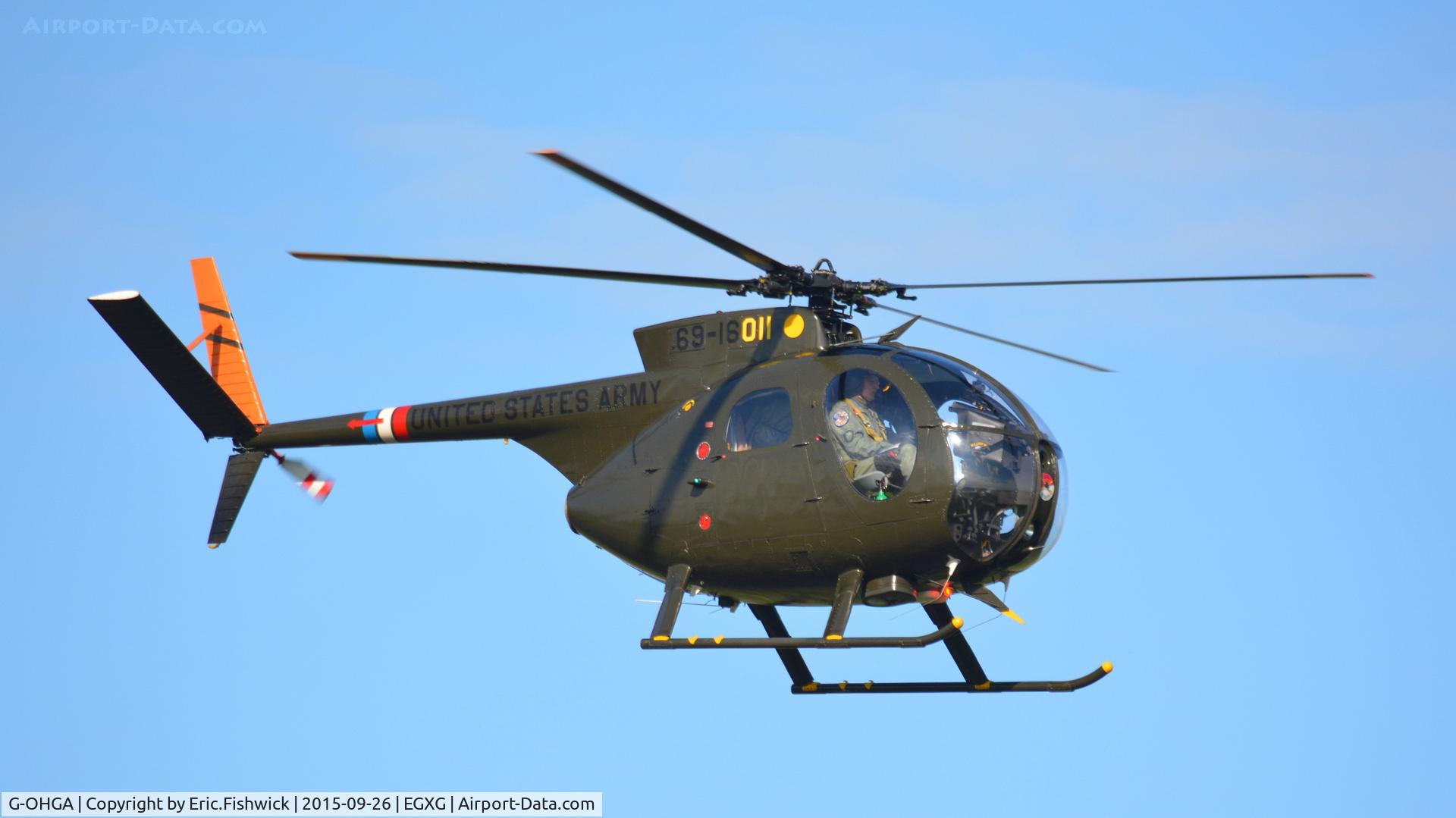 G-OHGA, 1969 Hughes OH-6A Cayuse C/N 1381, 42. 69-16011 in display mode at The Yorkshire Air Show, Church Fenton, Sept. 2015.