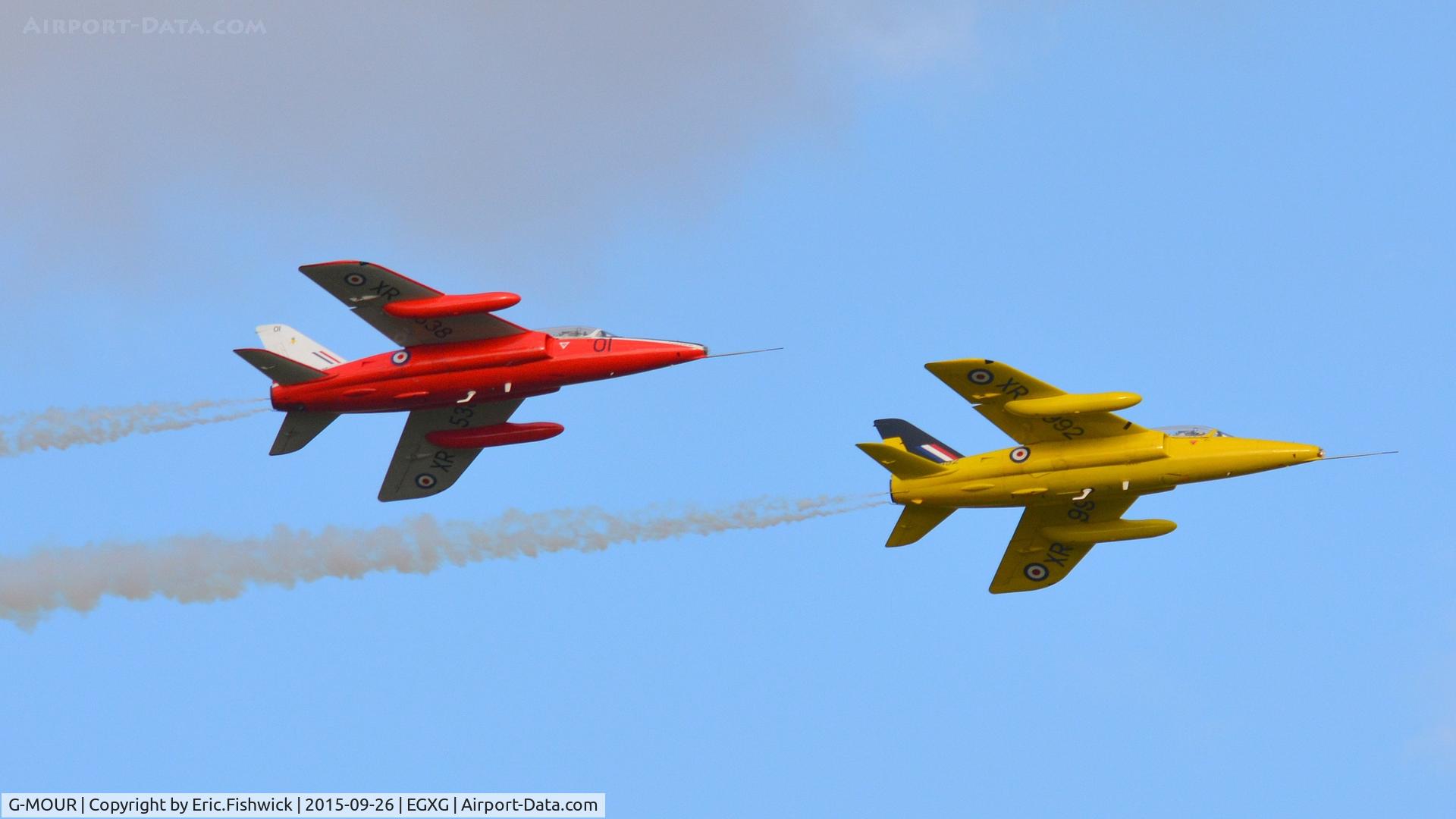 G-MOUR, 1964 Hawker Siddeley Gnat T.1 C/N FL596, 45. XR992 with XR538 in display mode at The Yorkshire Air Show, Church Fenton, Sept. 2015.