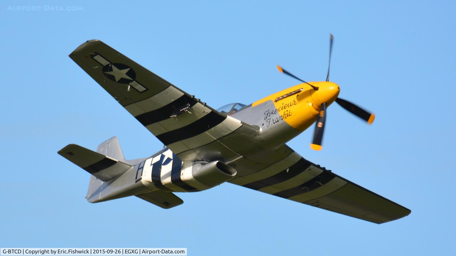 G-BTCD, 1944 North American P-51D Mustang C/N 122-39608, 44. G-BTCD in display mode at The Yorkshire Air Show, Church Fenton, Sept. 2015.