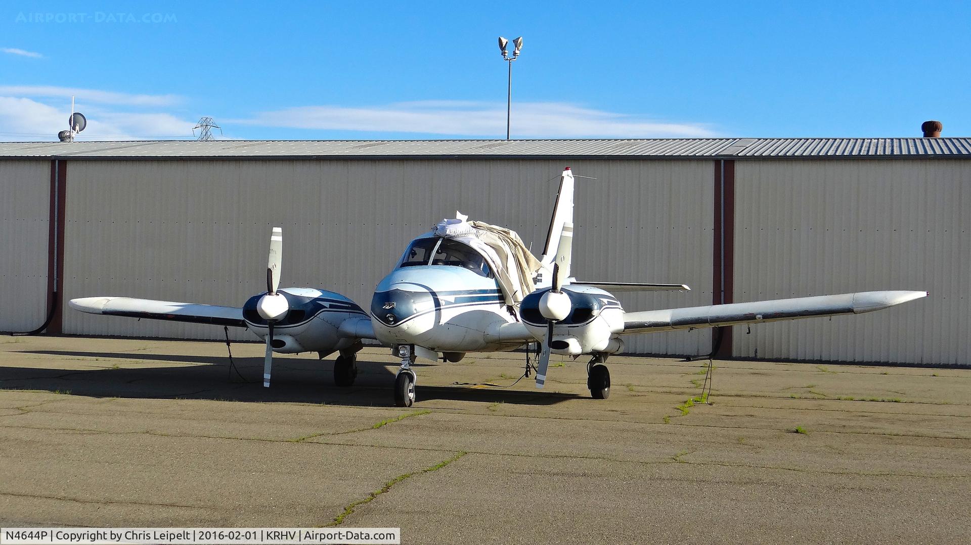 N4644P, 1960 Piper PA-23-250 C/N 27-165, Locally-based 1960 Piper Aztec looking better than ever (no flat tires!!) parked at a temporary tie down to make room for all the transient Super Bowl 50 aircraft coming to Reid Hillview Airport, San Jose, CA.