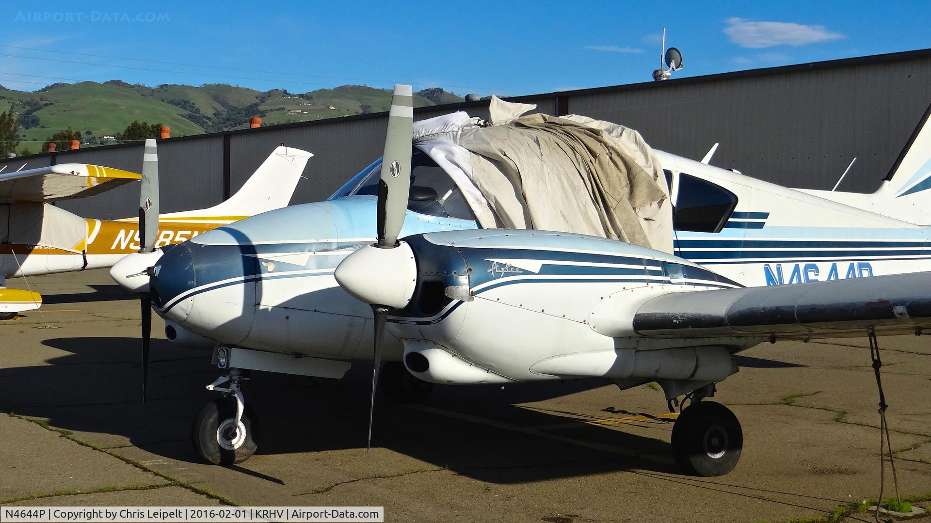 N4644P, 1960 Piper PA-23-250 C/N 27-165, Locally-based 1960 Piper Aztec looking better than ever (no flat tires!!) parked at a temporary tie down to make room for all the transient Super Bowl 50 aircraft coming to Reid Hillview Airport, San Jose, CA.