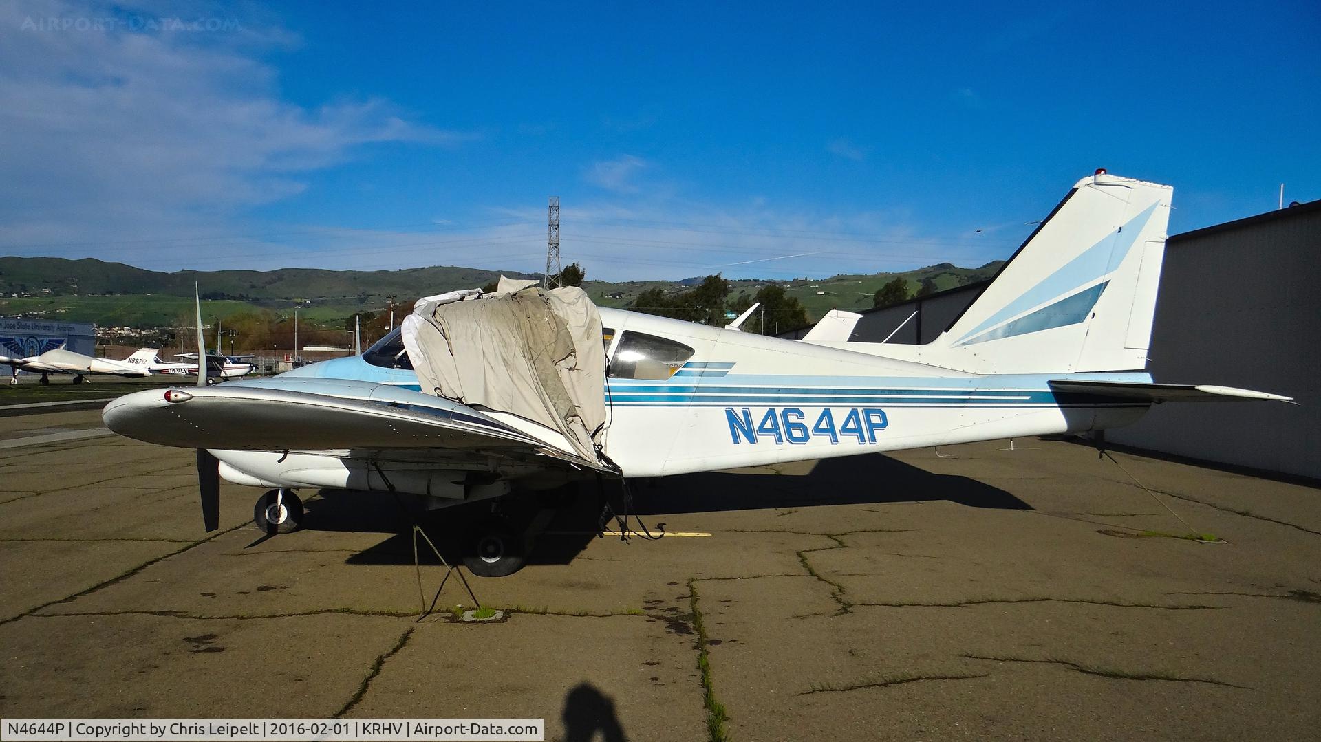 N4644P, 1960 Piper PA-23-250 C/N 27-165, Locally-based 1960 Piper Aztec looking better than ever (no flat tires!!) parked at a temporary tie down to make room for all the transient Super Bowl 50 aircraft coming to Reid Hillview Airport, San Jose, CA.