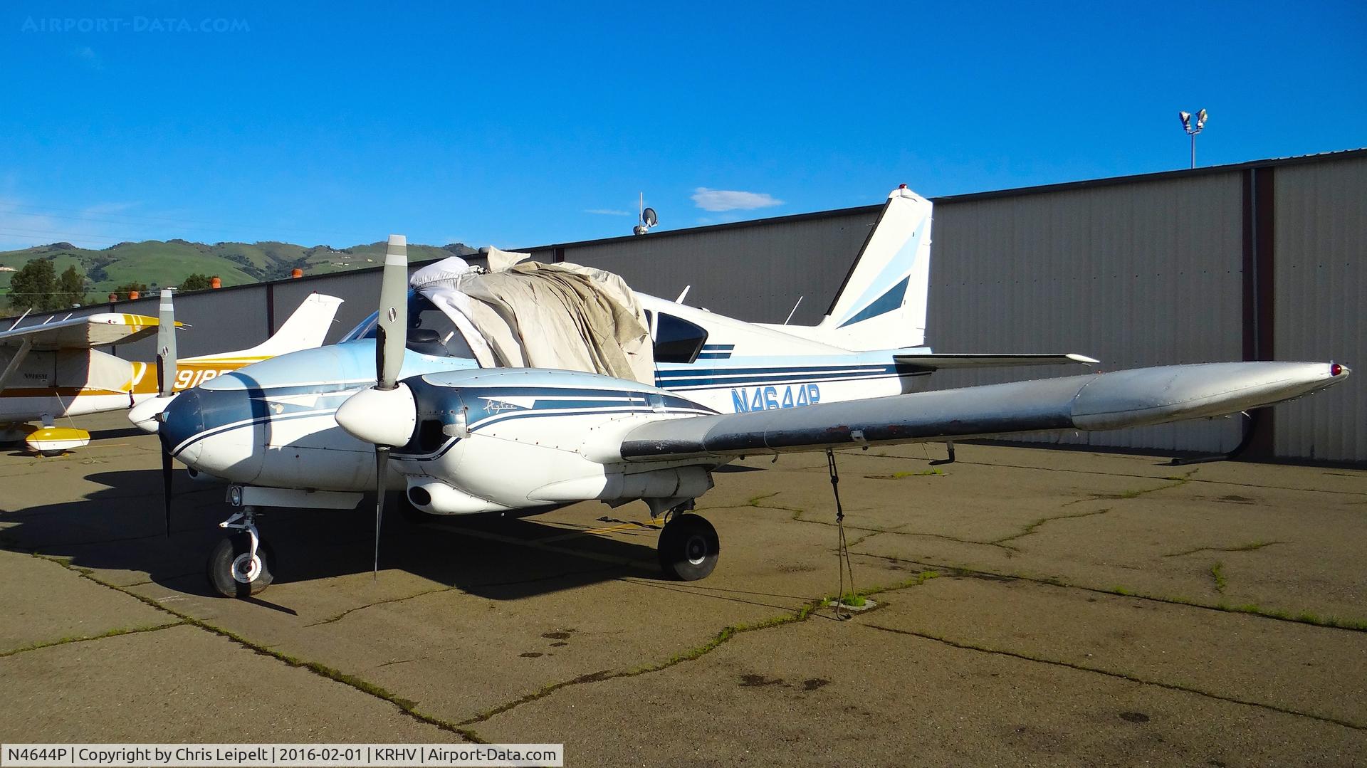 N4644P, 1960 Piper PA-23-250 C/N 27-165, Locally-based 1960 Piper Aztec looking better than ever (no flat tires!!) parked at a temporary tie down to make room for all the transient Super Bowl 50 aircraft coming to Reid Hillview Airport, San Jose, CA.