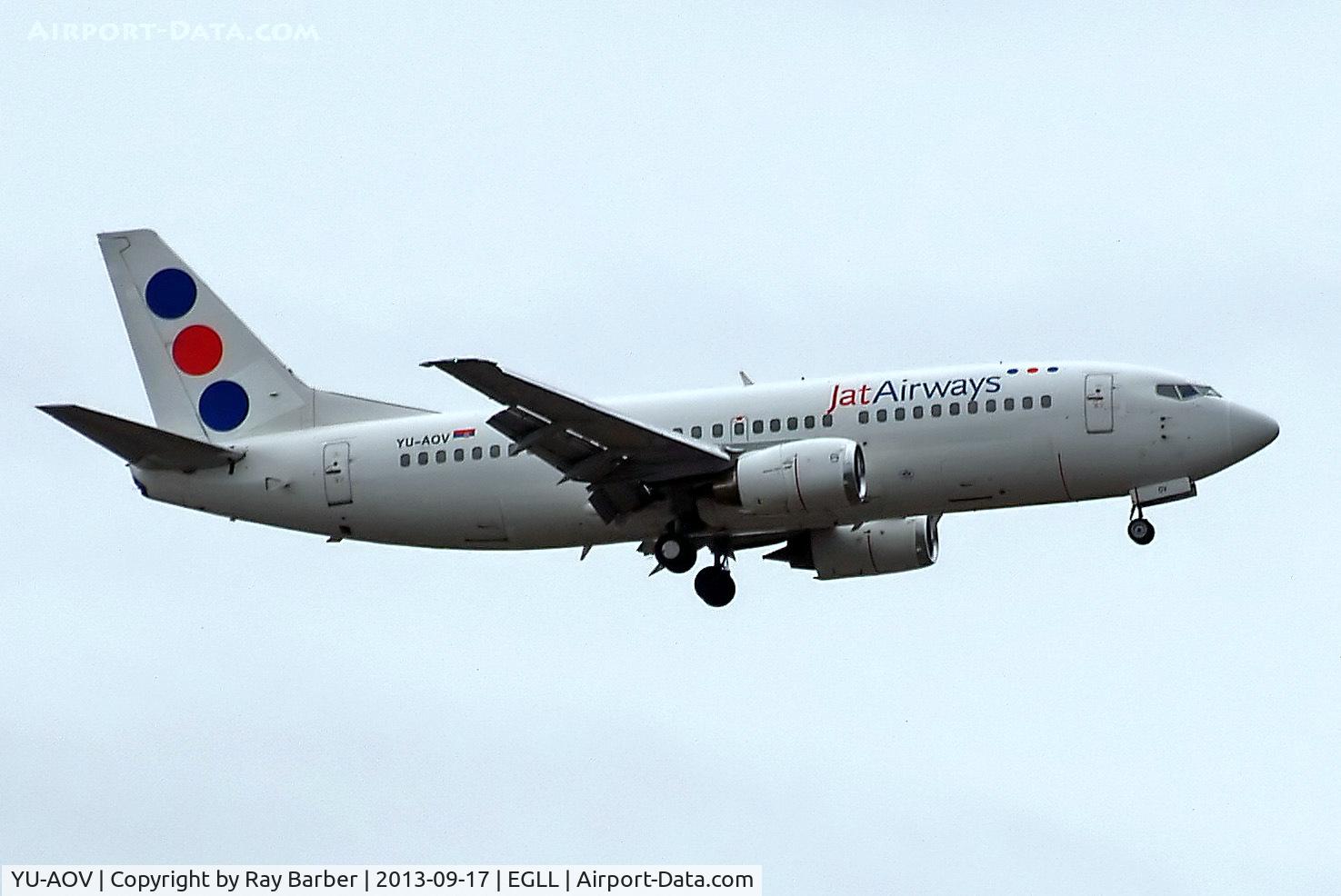 YU-AOV, 1992 Boeing 737-341 C/N 26852/2273, Boeing 737-341 [26852] (JAT Airways) Home~G 17/09/2013. On approach 27L.
