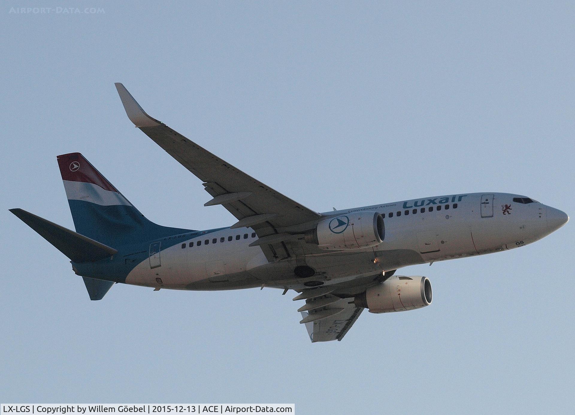 LX-LGS, 2005 Boeing 737-7C9 C/N 33956, Take off from airport of Lanzarote