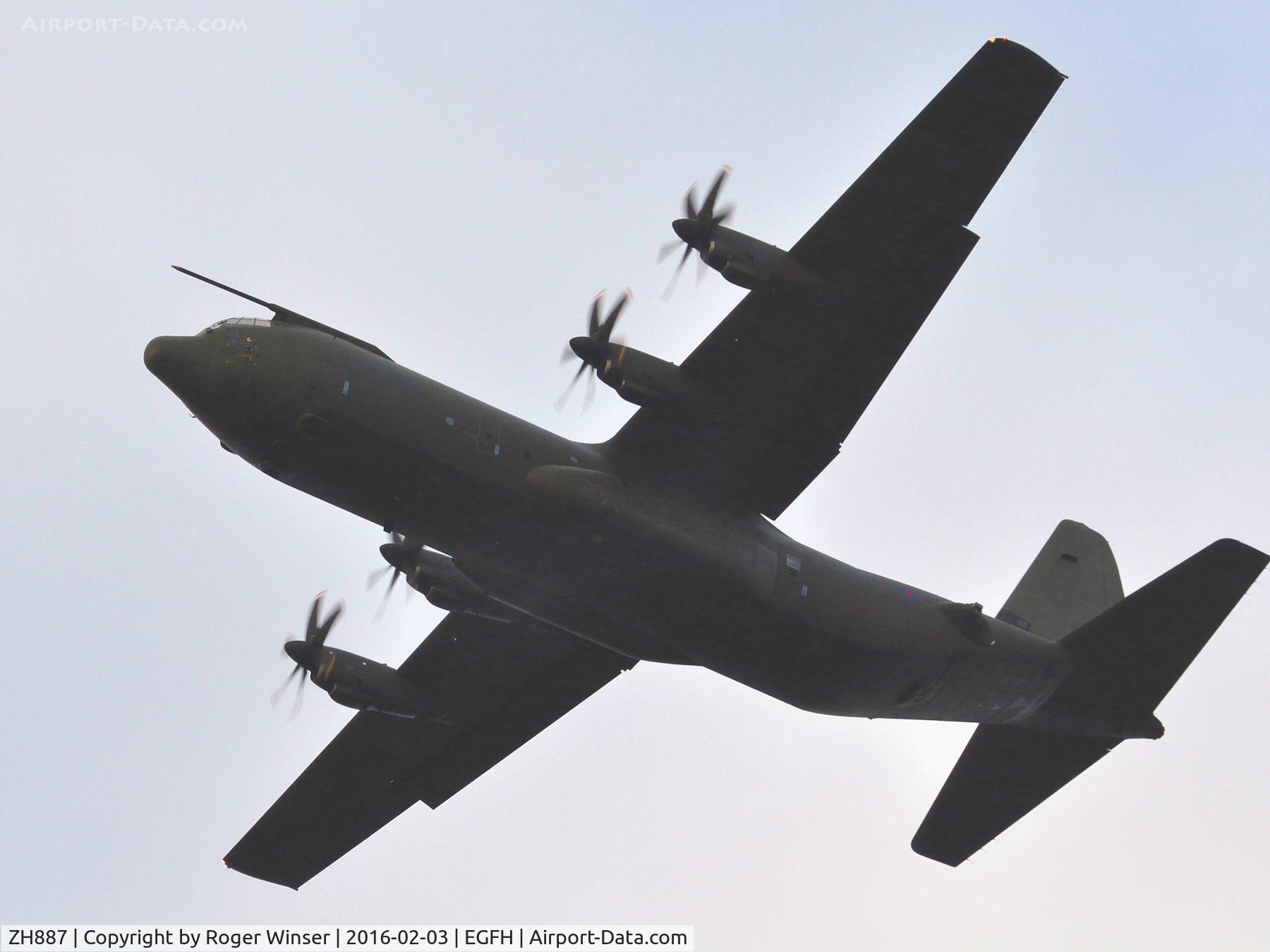 ZH887, 1999 Lockheed Martin C-130J Hercules C.5 C/N 382-5485, Low pass over Runway 22  by RAF Hercules C.5 aircraft coded 887 of the Brize Norton Transport Wing.