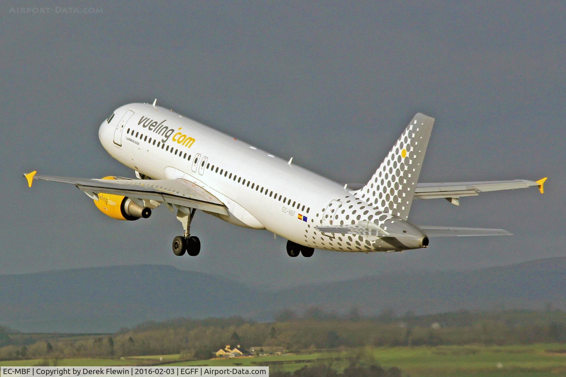 EC-MBF, 2008 Airbus A320-214 C/N 3492, A-320-214, Vueling Airlines, previously F-WWIU, 
EK-32005, EI-LIS, callsign Vueling 12YQ, seen departing runway 30 en-route to Alicante.