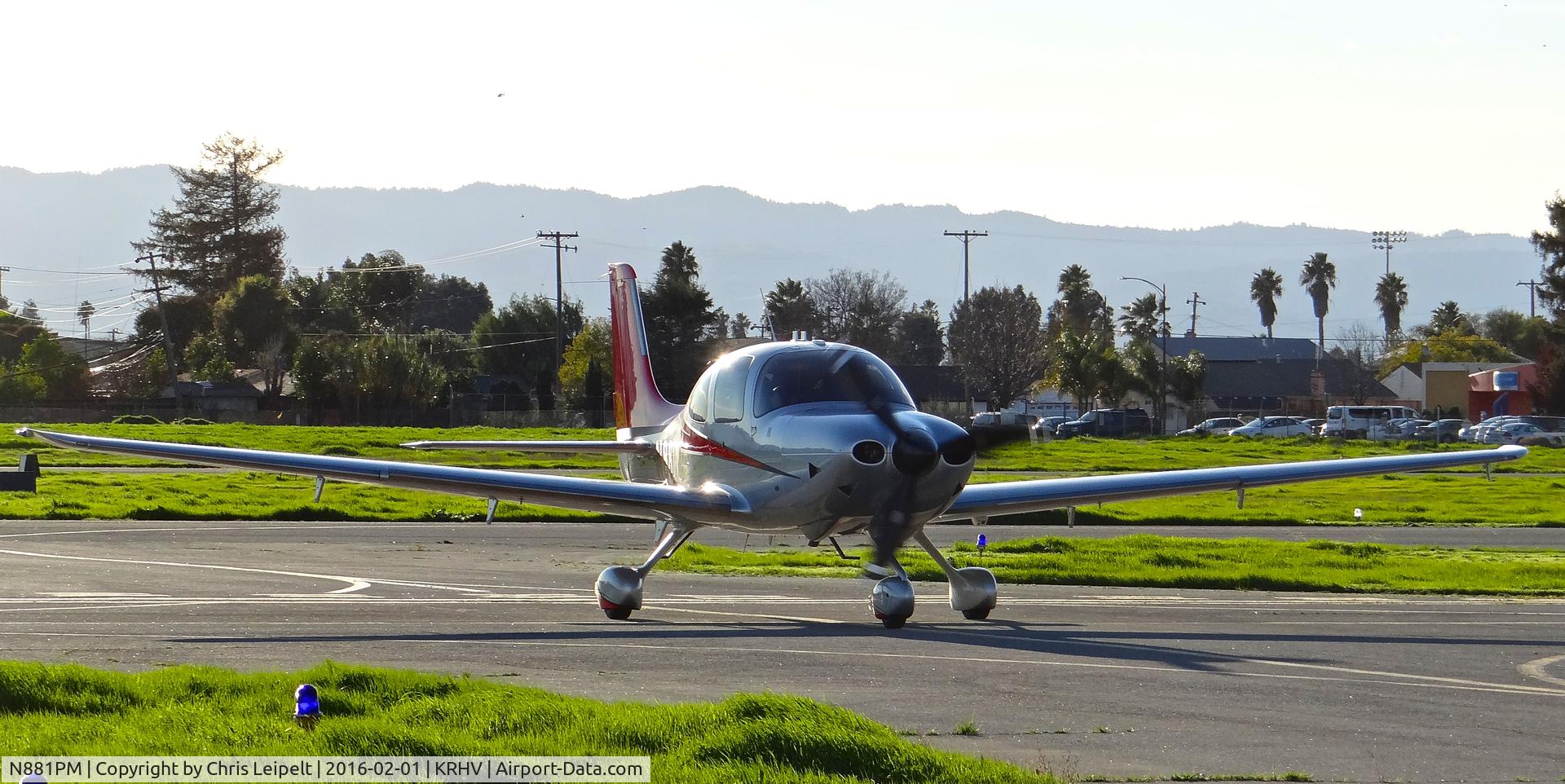 N881PM, 2014 Cirrus SR22T Turbo C/N 0883, Locally-based 2014 Cirrus SR22T Turbo clear of runway 31R taxing back to its hangar at Reid Hillview Airport, San Jose, CA.