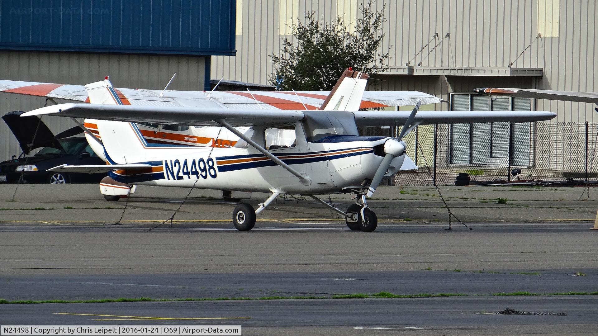 N24498, 1977 Cessna 152 C/N 15280290, Locally-based 1977 Cessna 152 parked at its tie down at Petaluma Municipal Airport, Petaluma, CA.