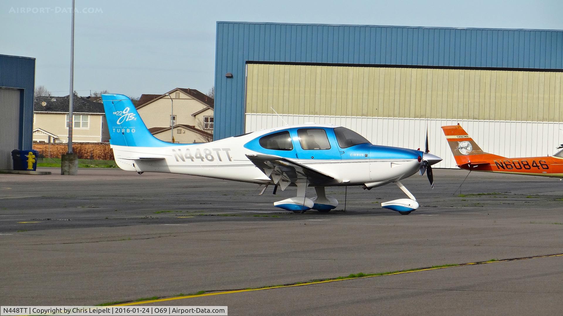 N448TT, 2008 Cirrus SR22 G3 GTSX Turbo C/N 3073, Reid Hillview-based 2008 Cirrus SR22 G3 Turbo visiting at Petaluma Municipal Airport, Petaluma, CA.