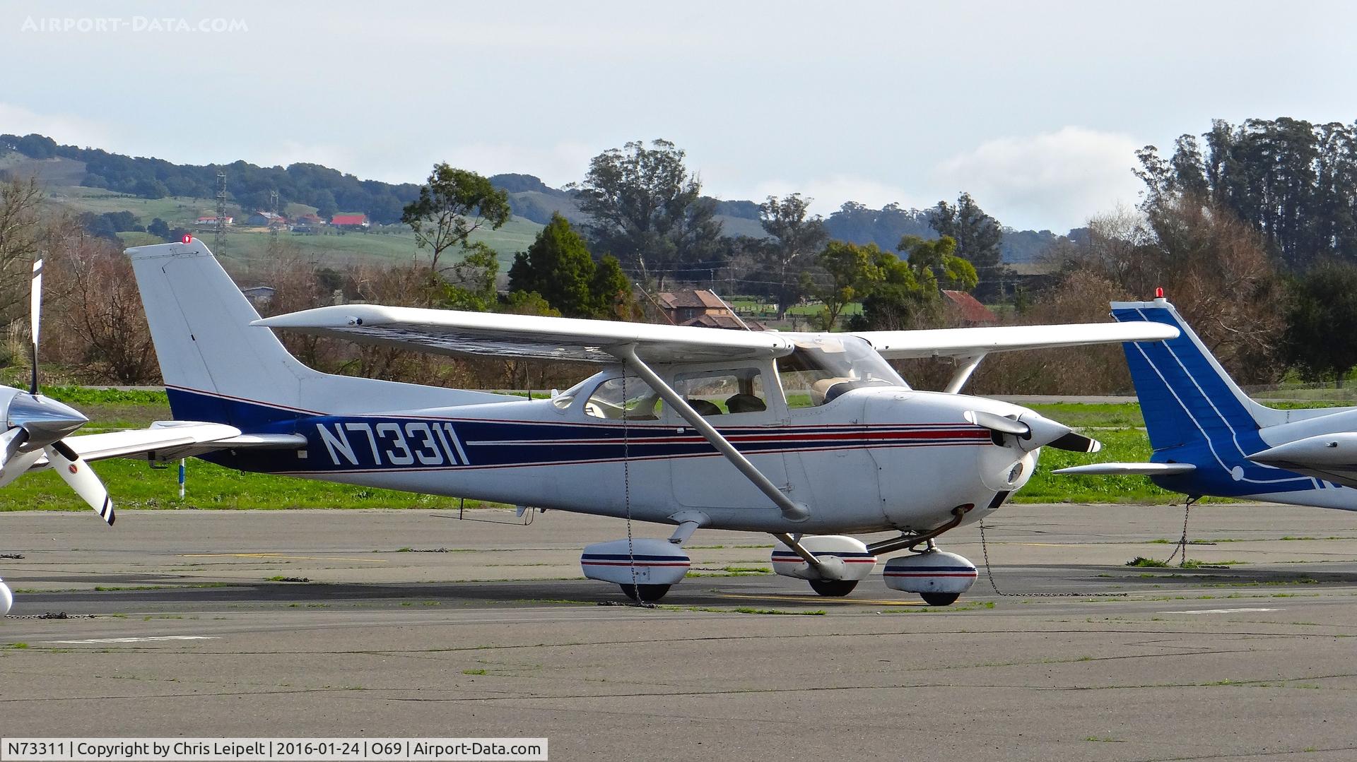 N73311, 1976 Cessna 172M C/N 17267364, 184 Flying Club Inc (Concord, CA) 1976 Cessna 172M parked on the visitors ramp at Petaluma Municipal Airport, Petaluma, CA BUT.... apparently these guys don't know how to turn off a master switch. See the beacon left on?!?!?!?