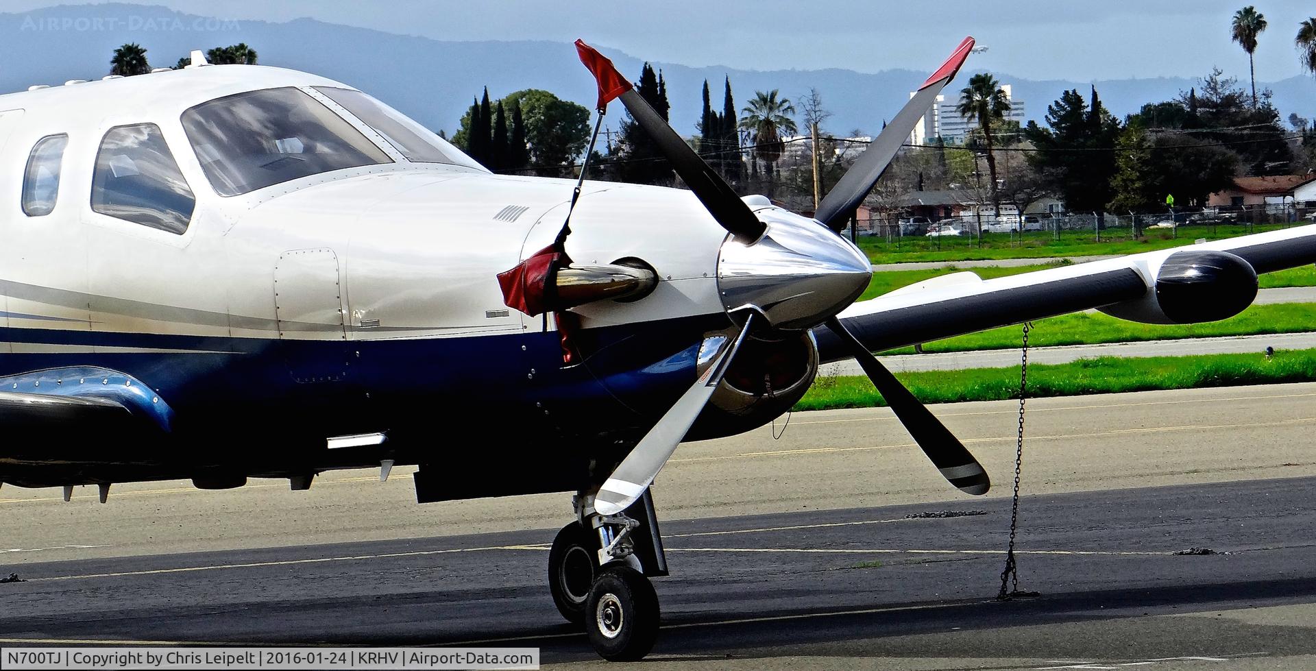 N700TJ, Socata TBM-700 C/N 27, Padal Inc (Sparks, NV) Socata TBM-700 parked on the transient ramp a few minutes after arrival at Reid Hillview Airport, San Jose, CA.