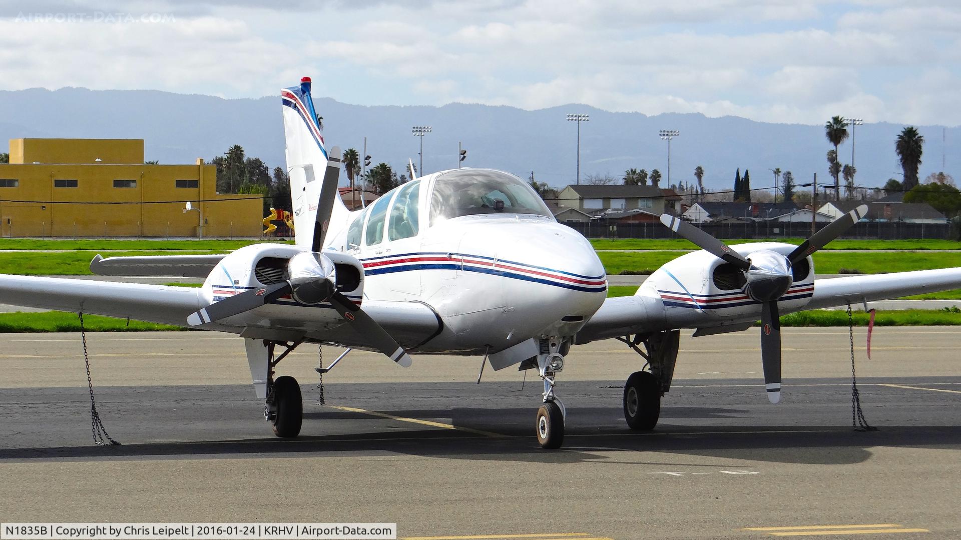 N1835B, 1977 Beech 95-B55 (T42A) Baron C/N TC-2076, California-based 1977 Beechcraft Baron 55 parked on the transient ramp at Reid Hillview Airport, San Jose, CA.