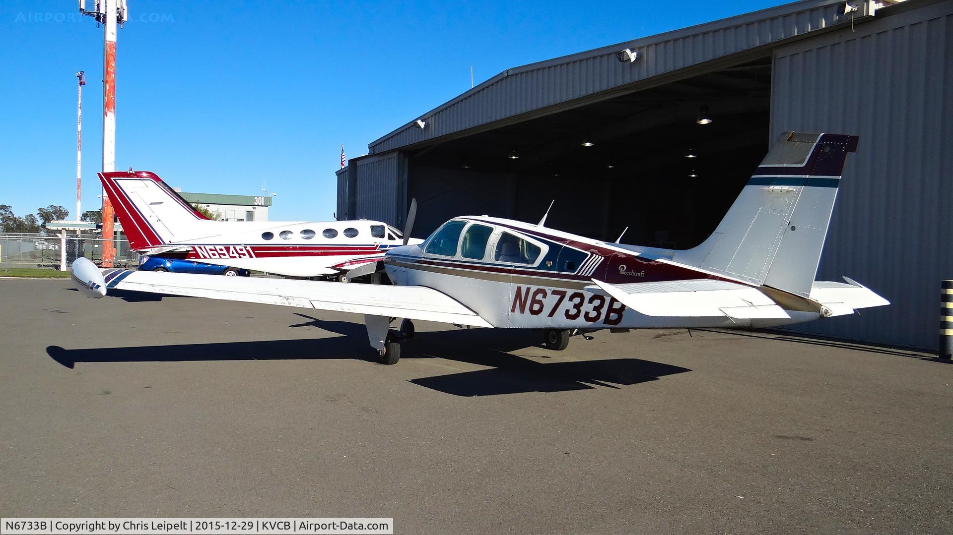 N6733B, 1980 Beech F33A Bonanza C/N CE-919, Locally-based 1980 Beechcraft F33A Bonanza in for light maintenance at Nut Tree Airport, Vacaville, CA.