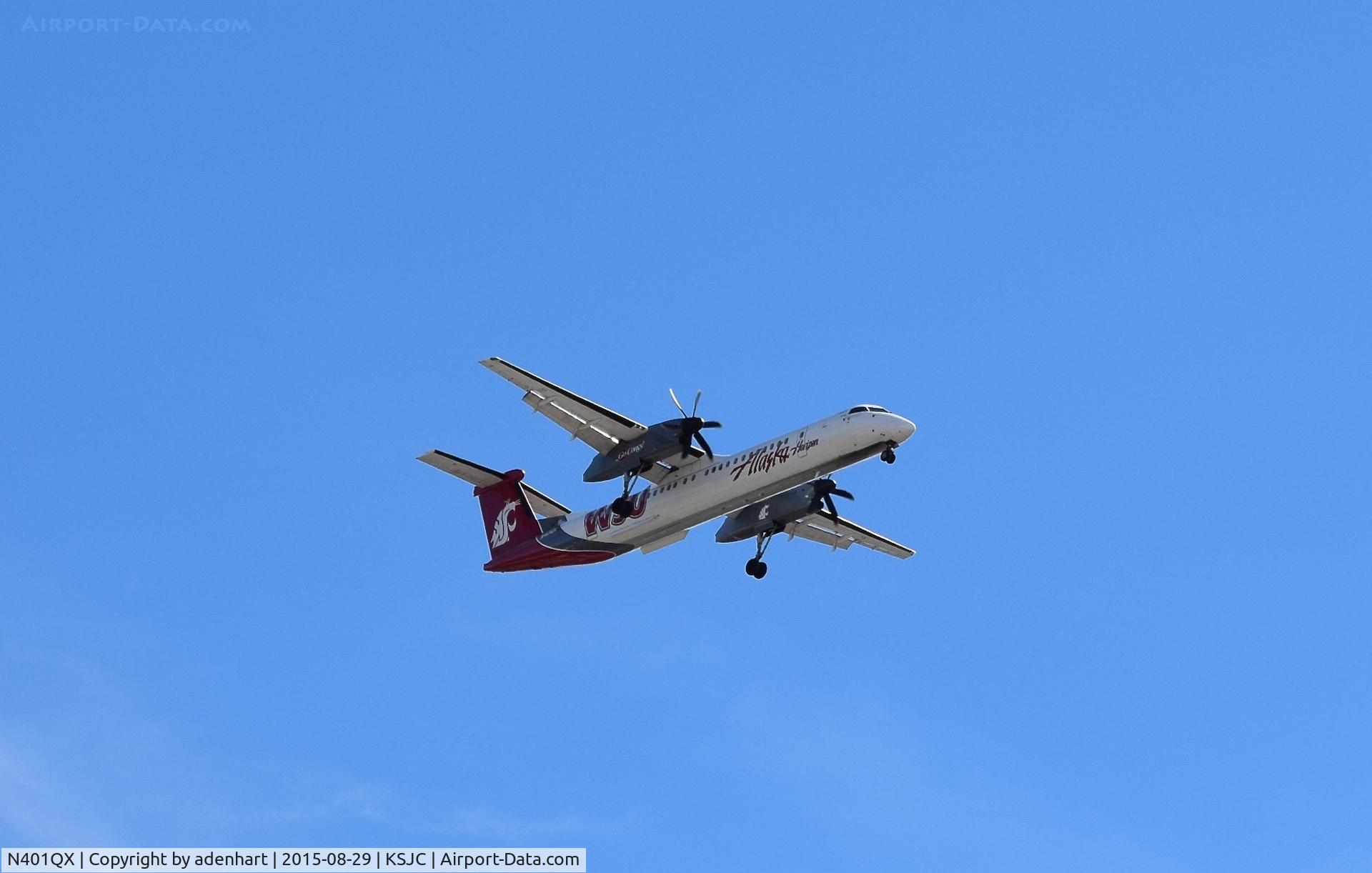 N401QX, 2001 De Havilland Canada DHC-8-402 Dash 8 C/N 4031, Alaska Horizon with WSU livery on approach to KSJC
