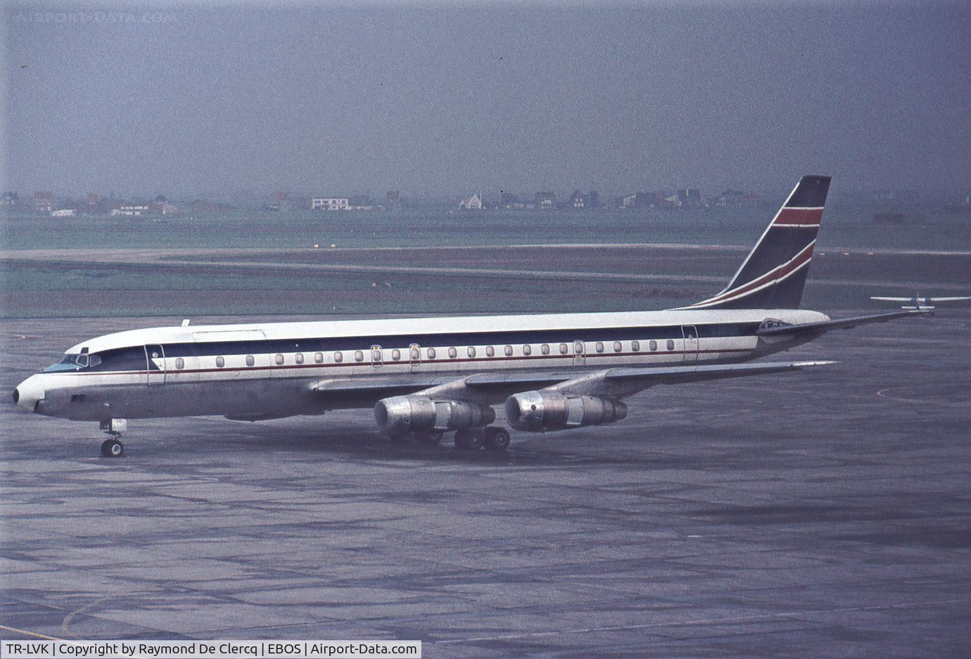 TR-LVK, 1965 Douglas DC-8-55JT C/N 45805, TR-LVK Air Gabon Cargo at Ostend in May 1975.