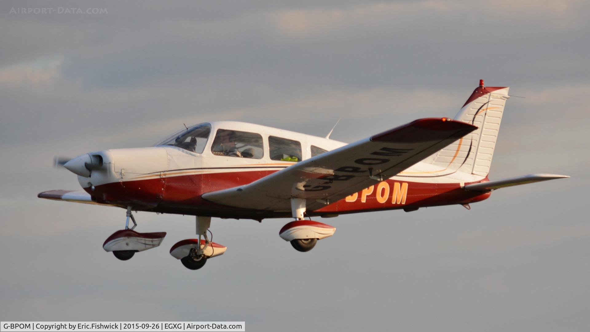 G-BPOM, 1984 Piper PA-28-161 Cherokee Warrior II C/N 28-8416118, 43. G-BPOM departing The Yorkshire Air Show, Church Fenton, Sept. 2015.