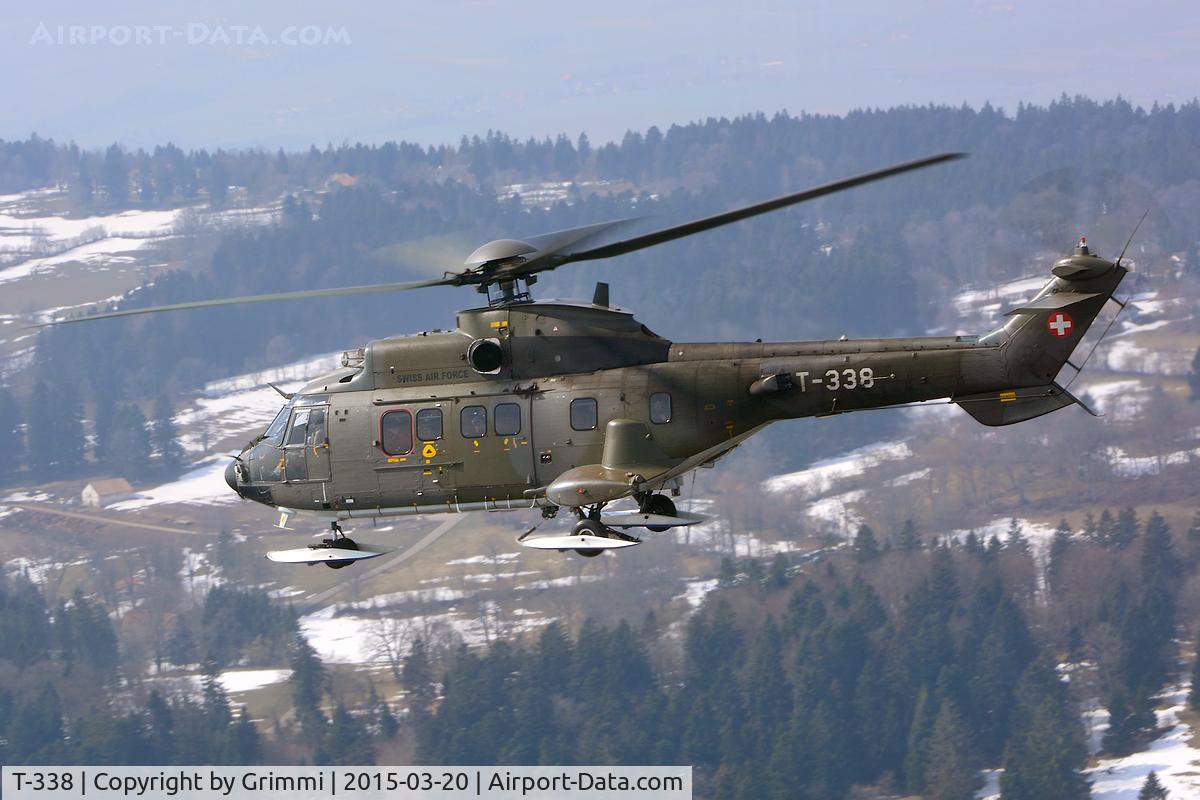 T-338, 2002 Eurocopter AS-532UL Cougar C/N 2545/MIS023, One of the highlights in 2015 was the perfectly organised media day due STABANTE exercise. A flight with T-339 from Fribourg to Courtelary (LSZJ) and back via Payerne on the day of the sun eclypse, and all way in formation with T-338.