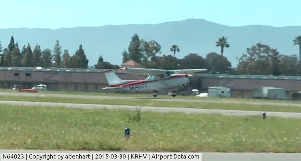 N64023, 1975 Cessna 172M C/N 17264969, N64023 taking off from KRHV March 30th, 2015. Destination KCGN with a fuel stop at KWJF.