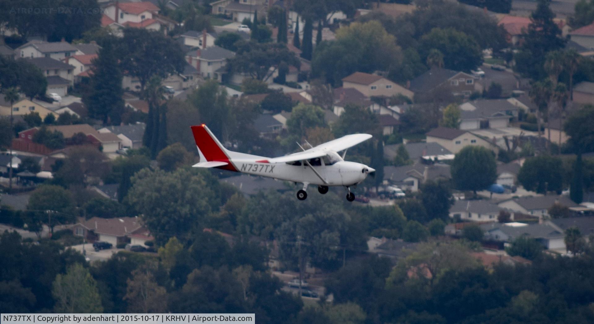 N737TX, 1977 Cessna 172N C/N 17269672, N737TX on final approach for RWY 31L at KRHV taken from N64023 on final approach for the parallel runway (RWY 31R)