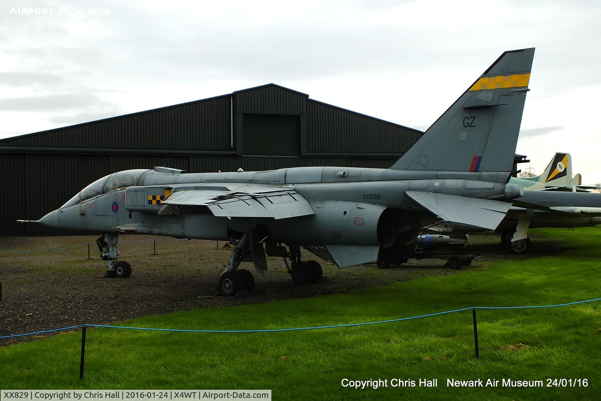 XX829, 1974 Sepecat Jaguar T.2A C/N B.17, at the Newark Air Museum
