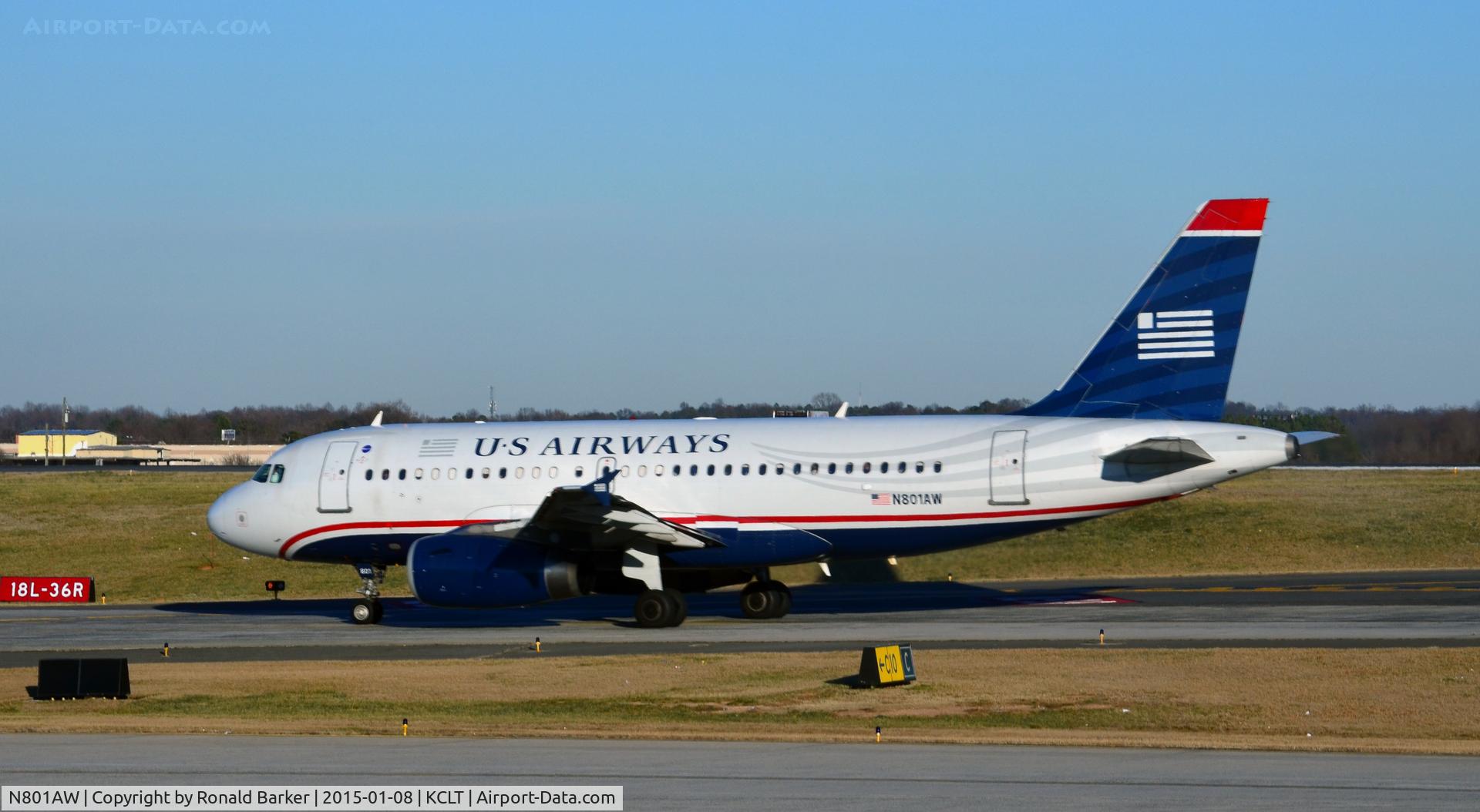 N801AW, 1998 Airbus A319-132 C/N 0889, Taxi CLT