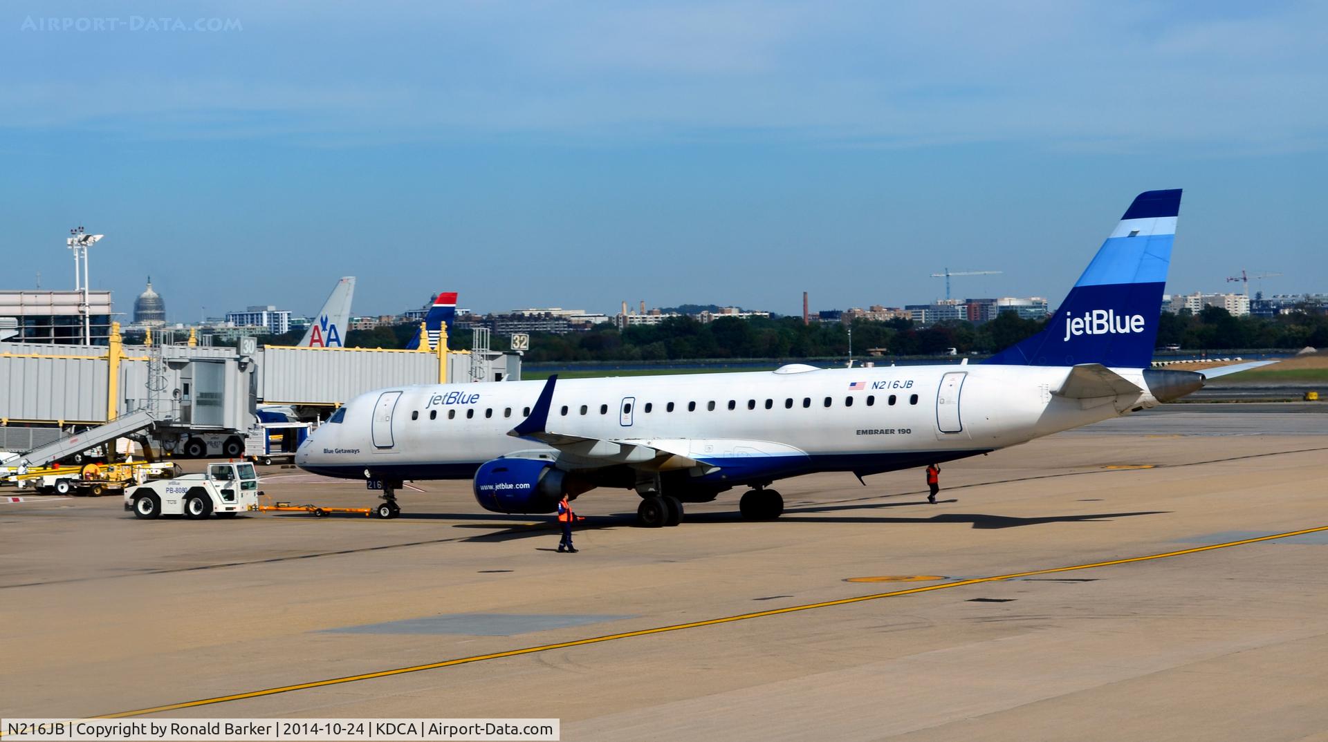N216JB, 2006 Embraer 190AR (ERJ-190-100IGW) C/N 19000026, Pushback from gate National