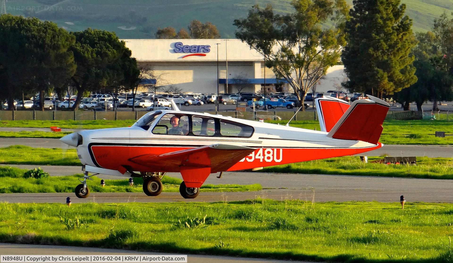 N8948U, 1965 Beech S35 Bonanza C/N D-7945, Locally-based 1965 Beechcraft S35 Bonanza clear of 31R taxing to the Lafferty Aircraft Sales hangar at Reid Hillview Airport, San Jose, CA.